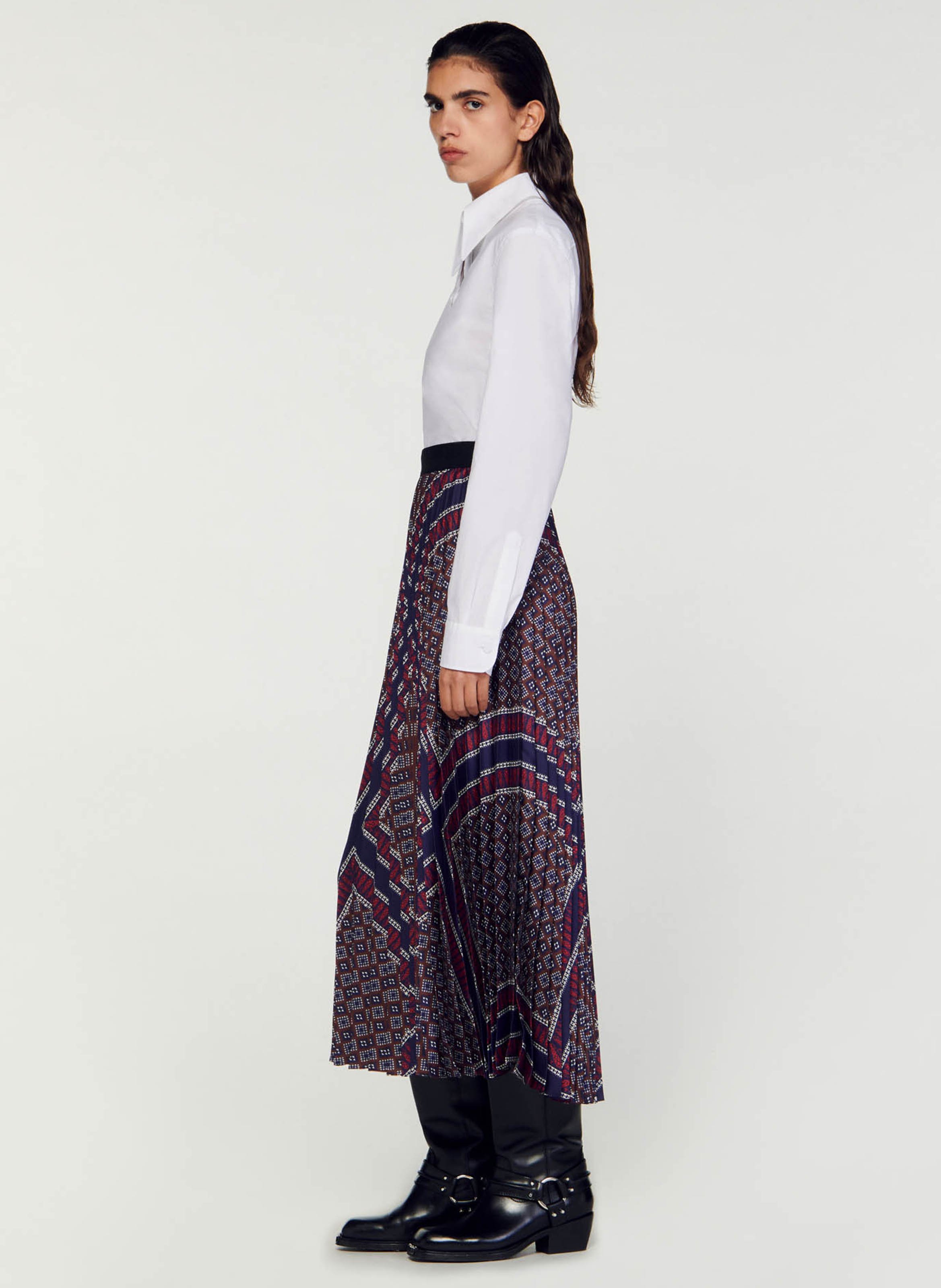 Multicolored Long pleated printed skirt