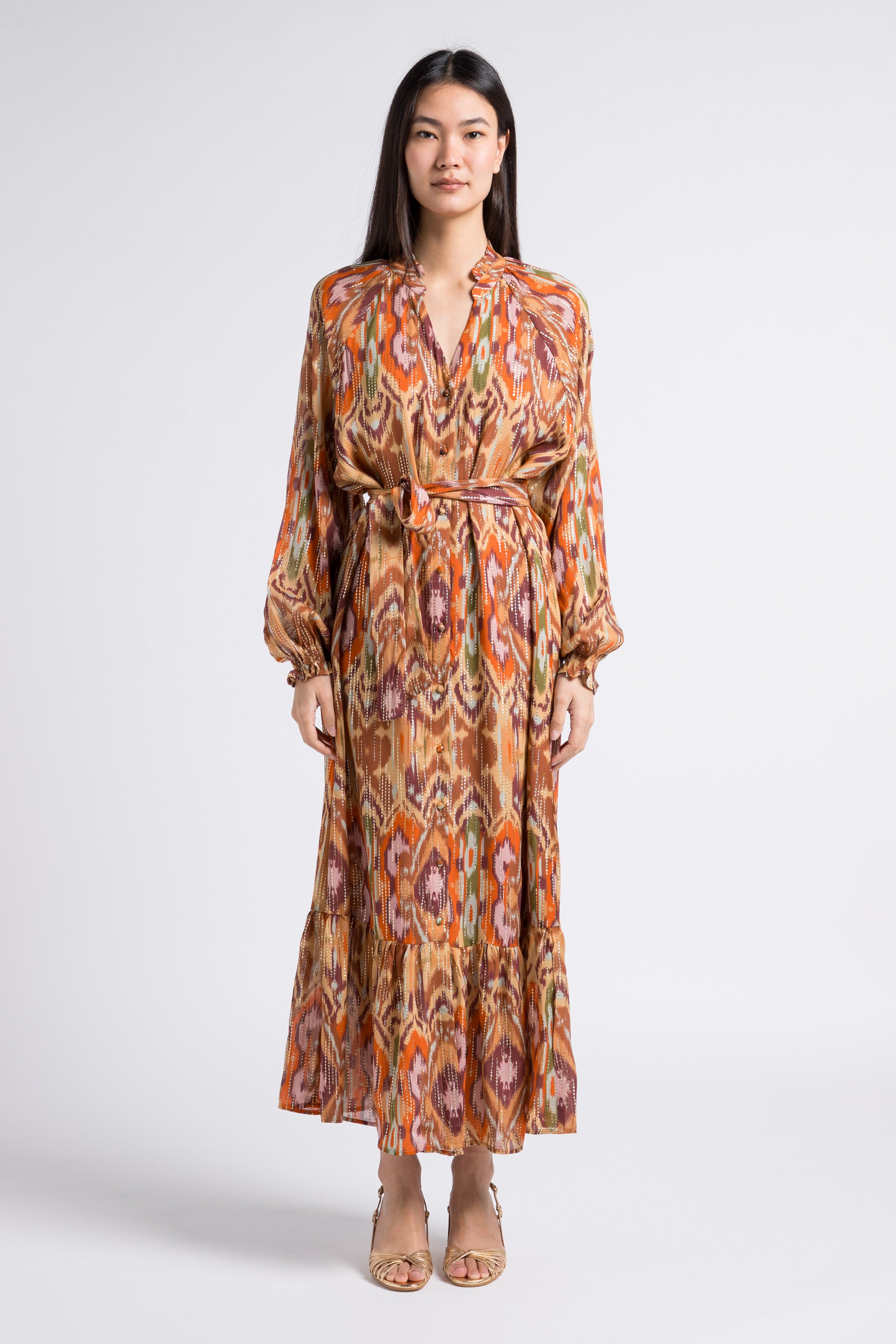 Lange, rechte jurk met print en ceintuur LA PETITE ETOILE Veelkleurig