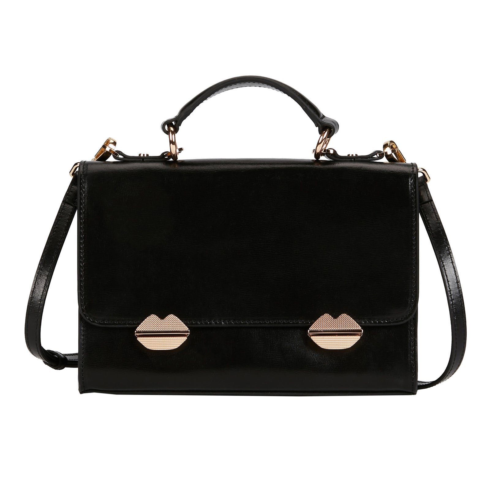 Smooth leather satchel bag Large size BONS BAISERS PARIS Black