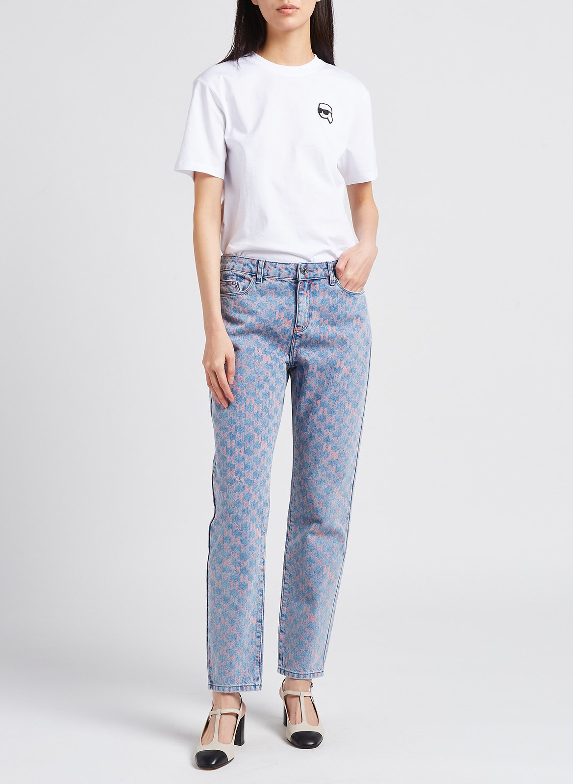 Cotton-blend straight-leg jeans KARL LAGERFELD Faded jeans
