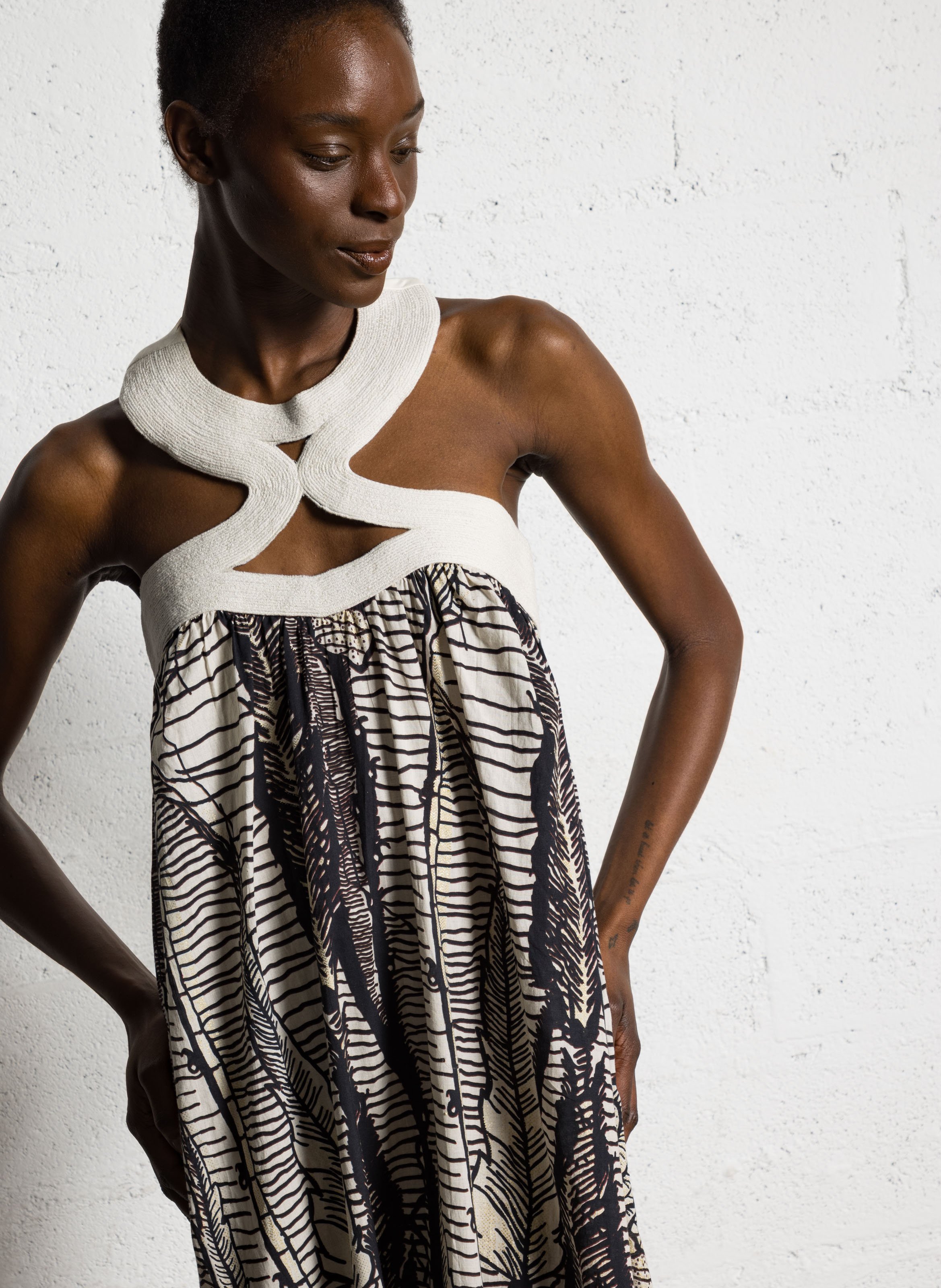 Round-neck printed cotton midi dress MES DEMOISELLES Brown