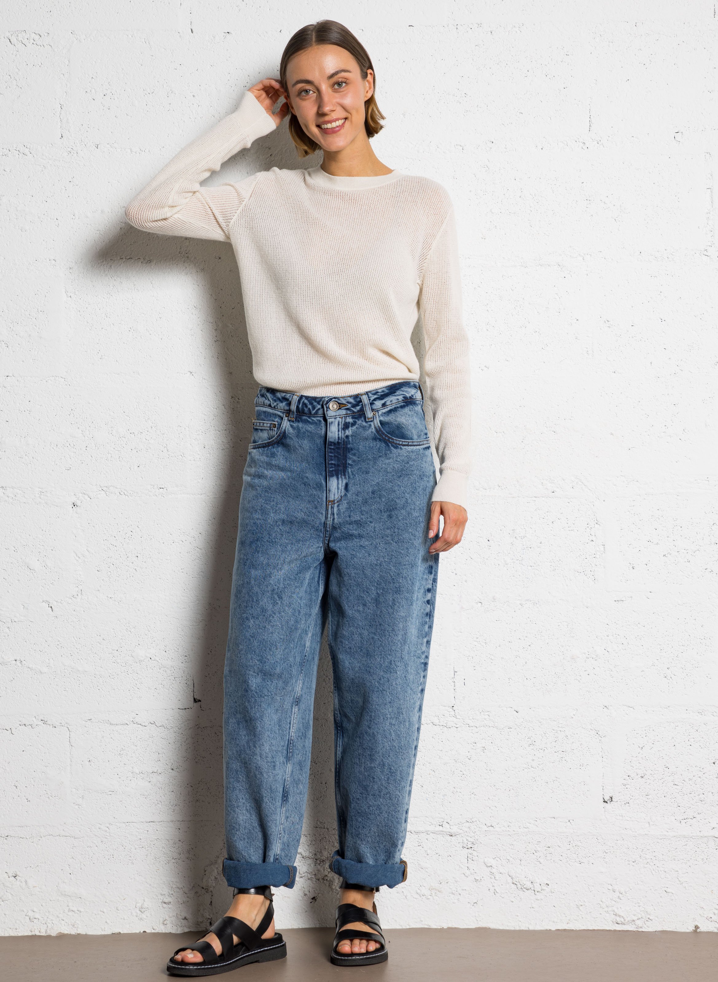 Pull droit col rond en cachemire KUJTEN Blanc