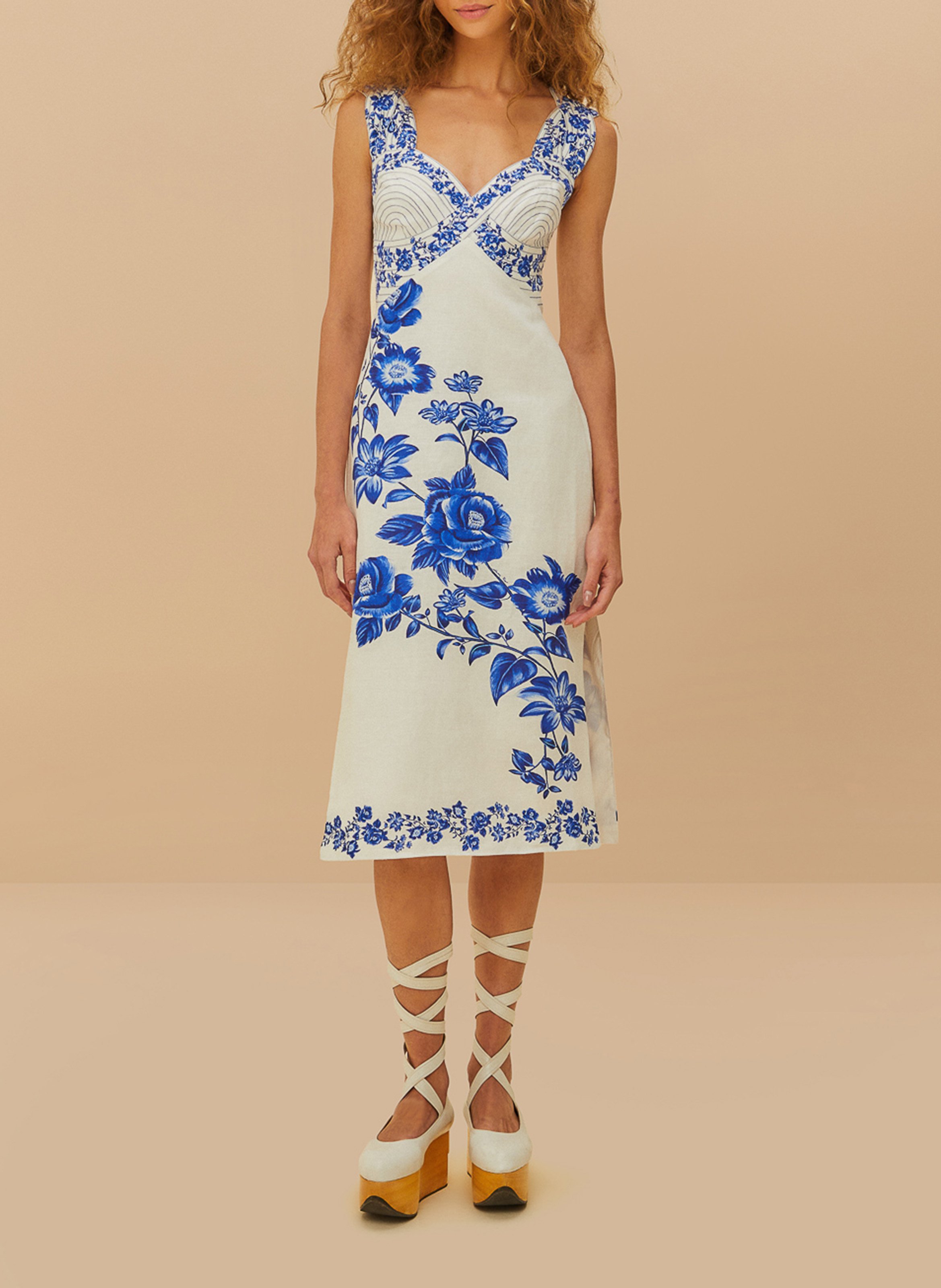 Long linen dress FARM RIO White