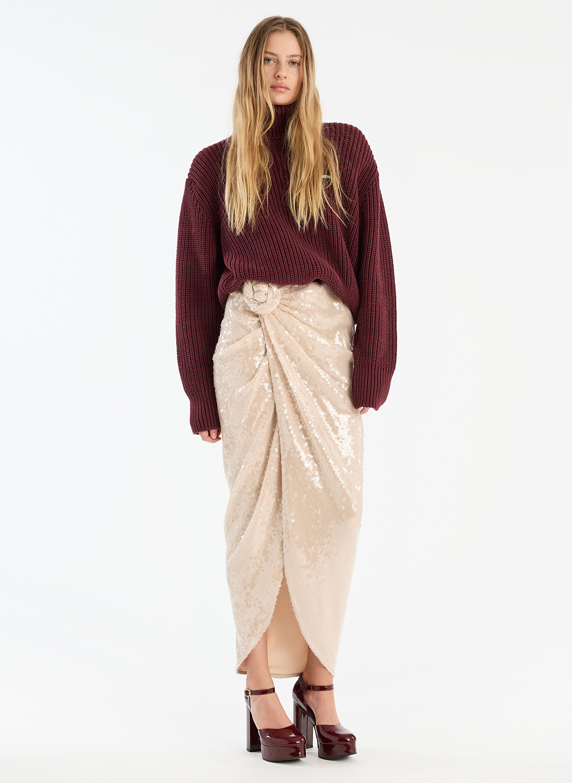 Pull col roulé en laine mélangée ROTATE Marron