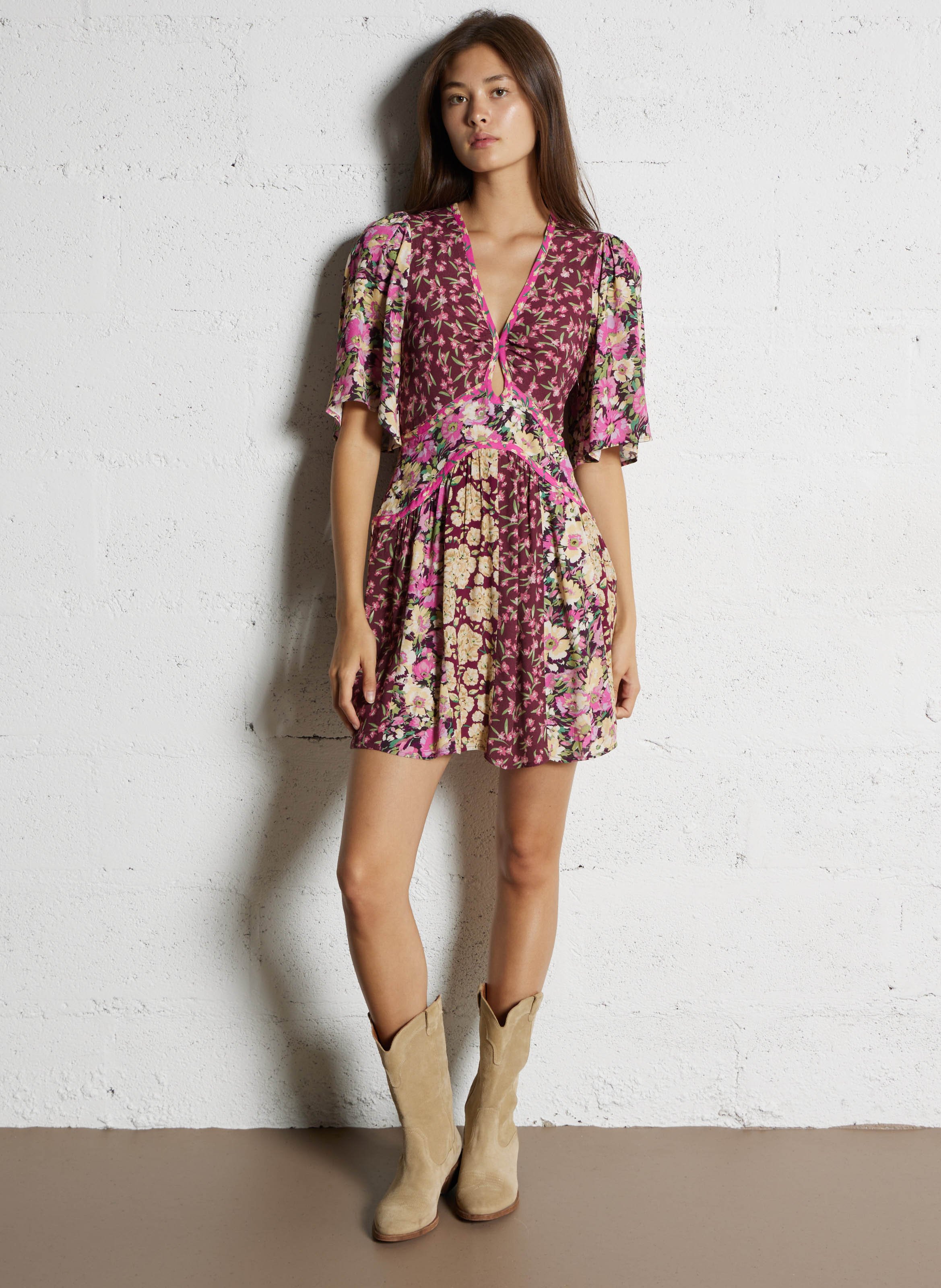 Short floral print V-neck dress BA&SH Plums
