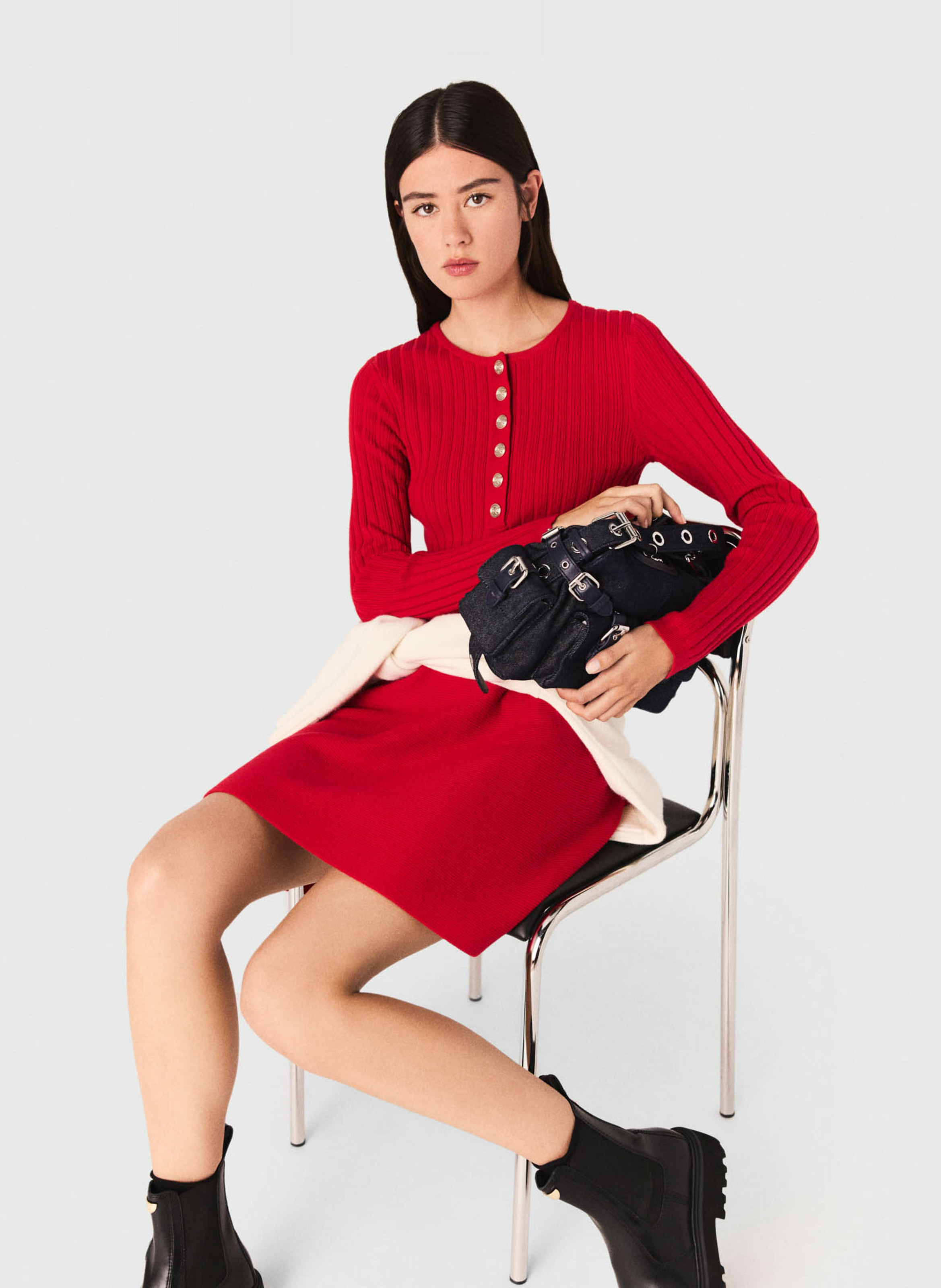 Robe courte boutonnée à col rond  MAJE Rouge