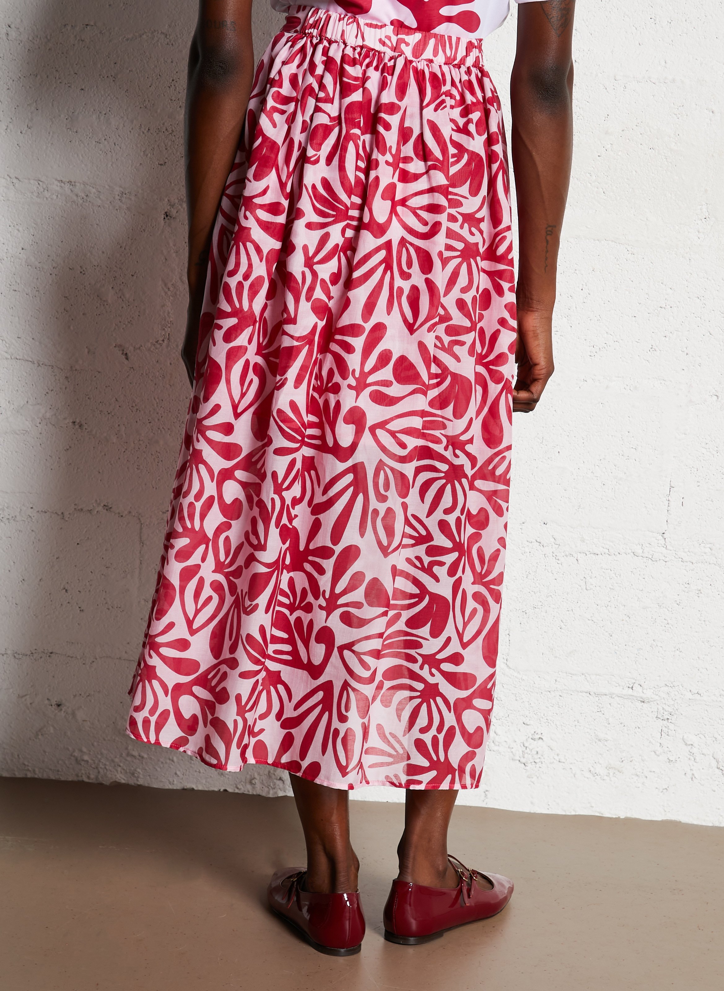 Printed midi skirt in blended cotton ELISE CHALMIN Red