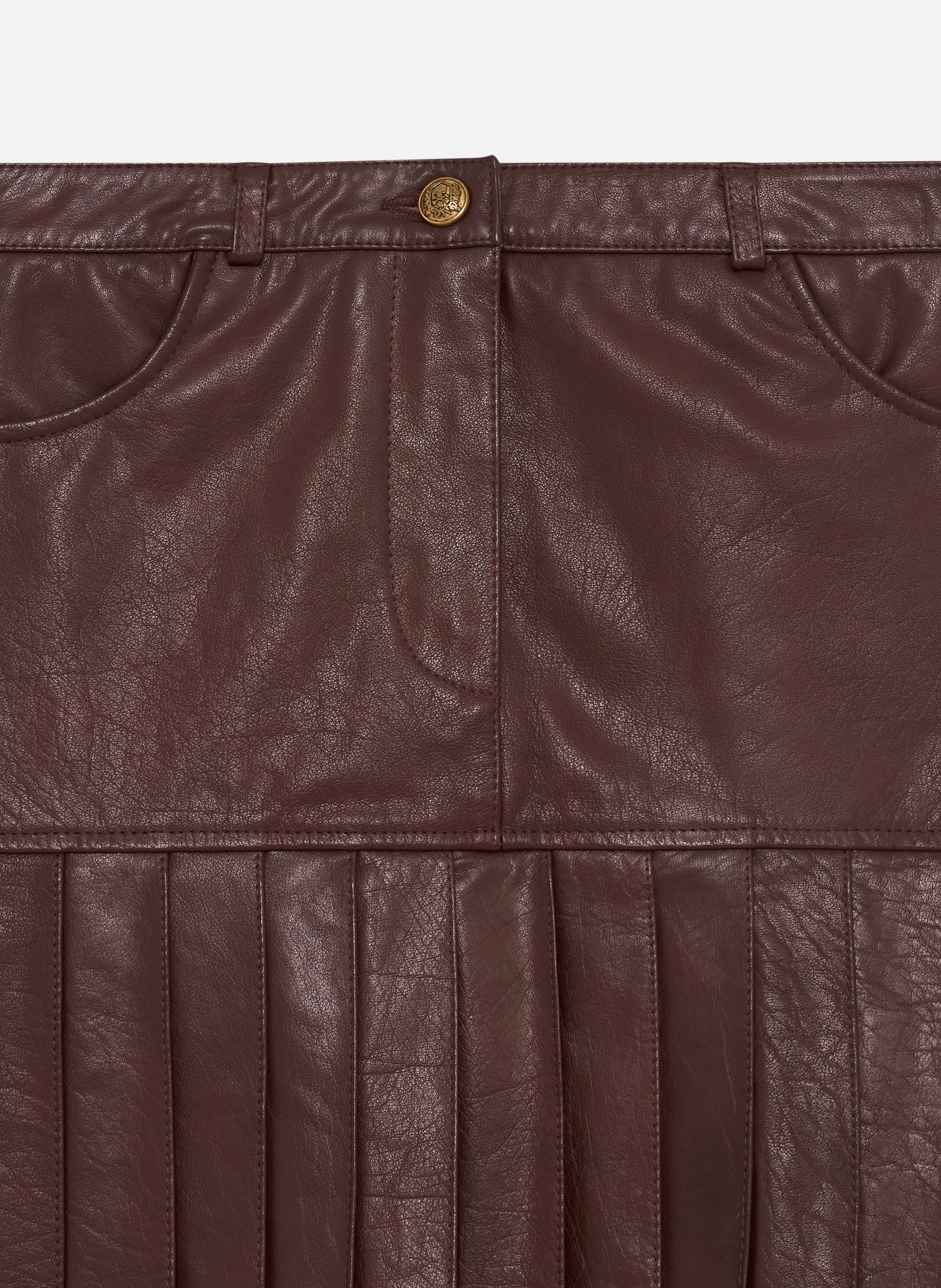Short pleated leather skirt THE KOOPLES Brown