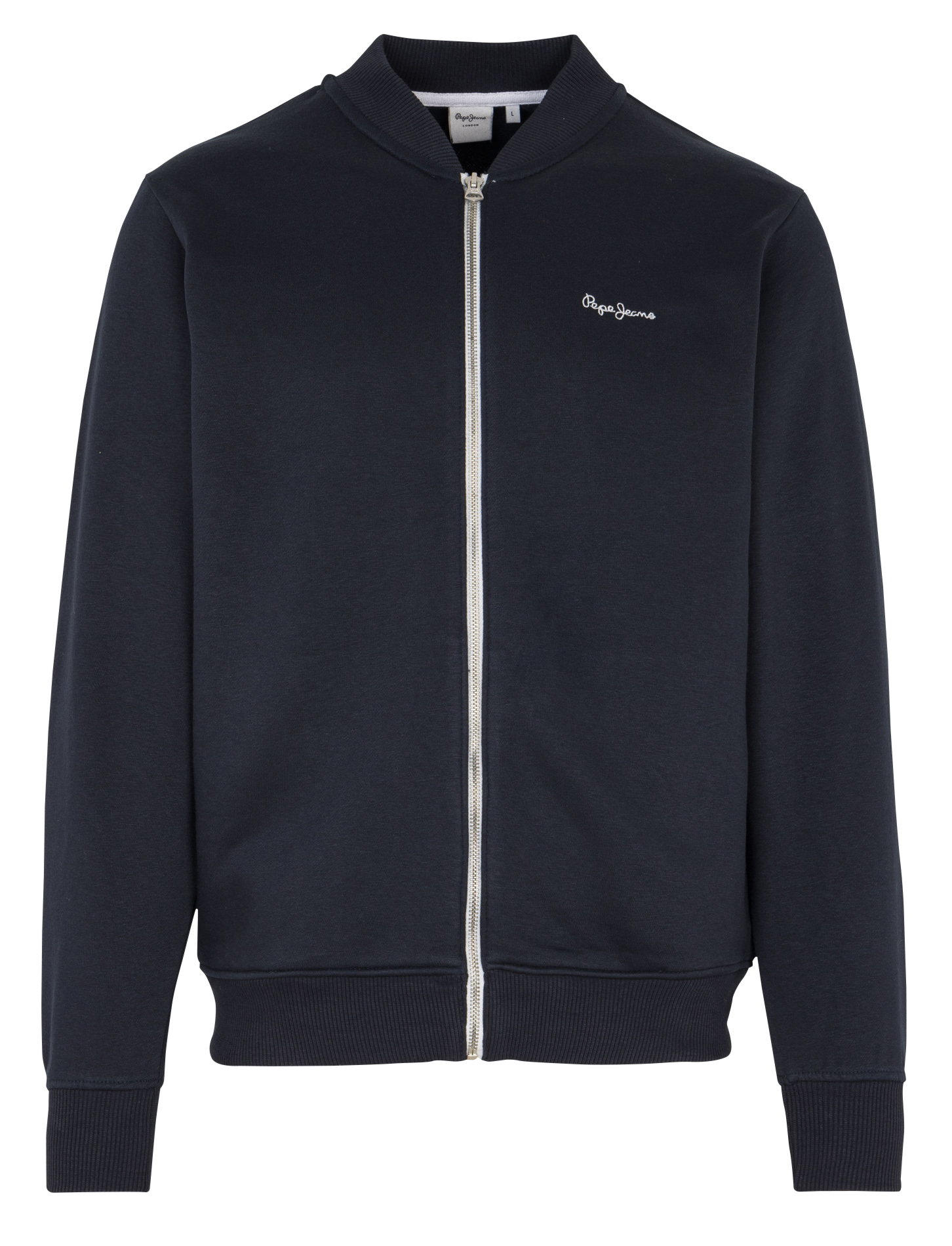 Embroidered straight zip-up sweatshirt in blended cotton. PEPE JEANS Blue