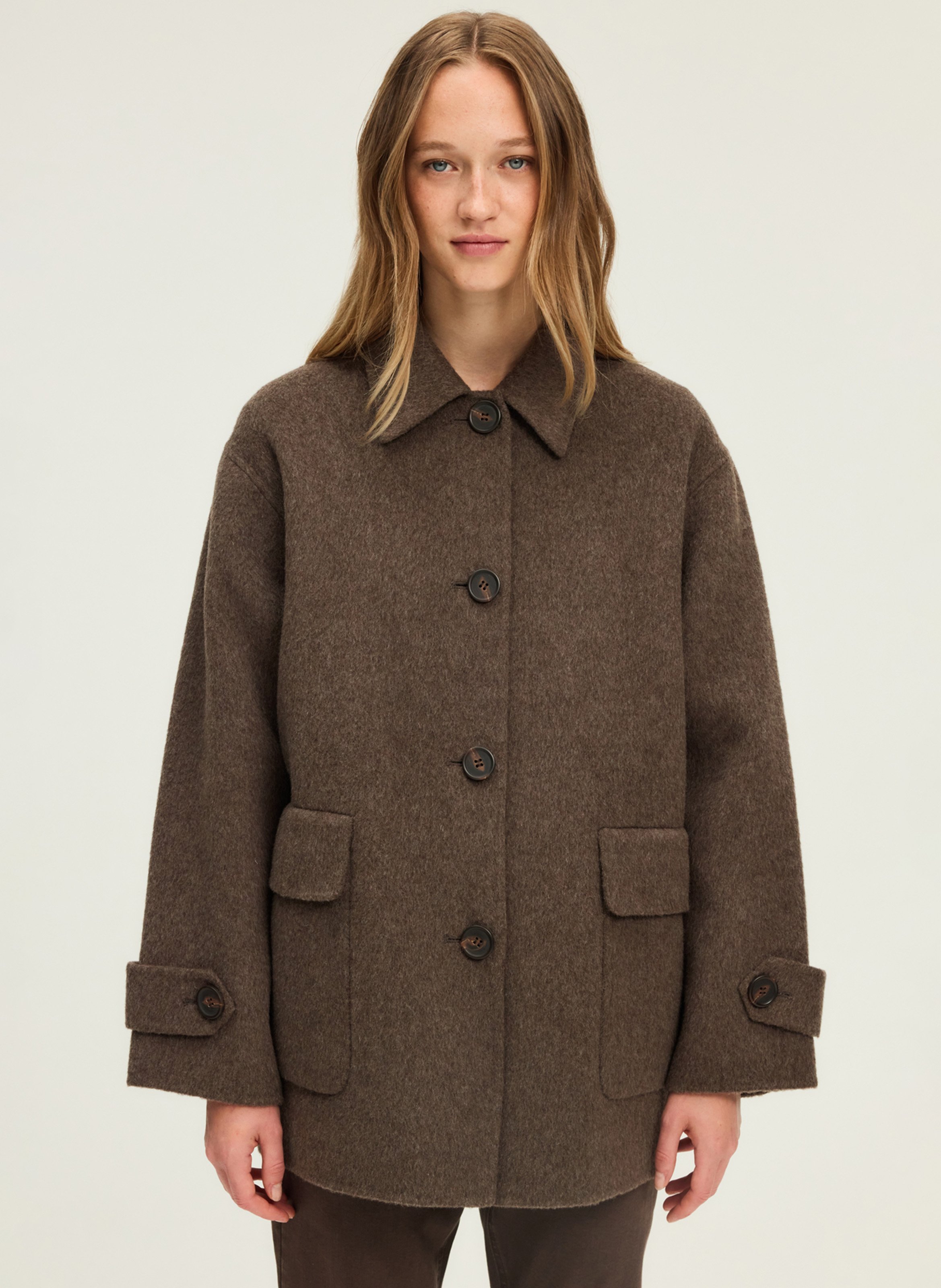 Solid color double-face wool coat PABLO Brown
