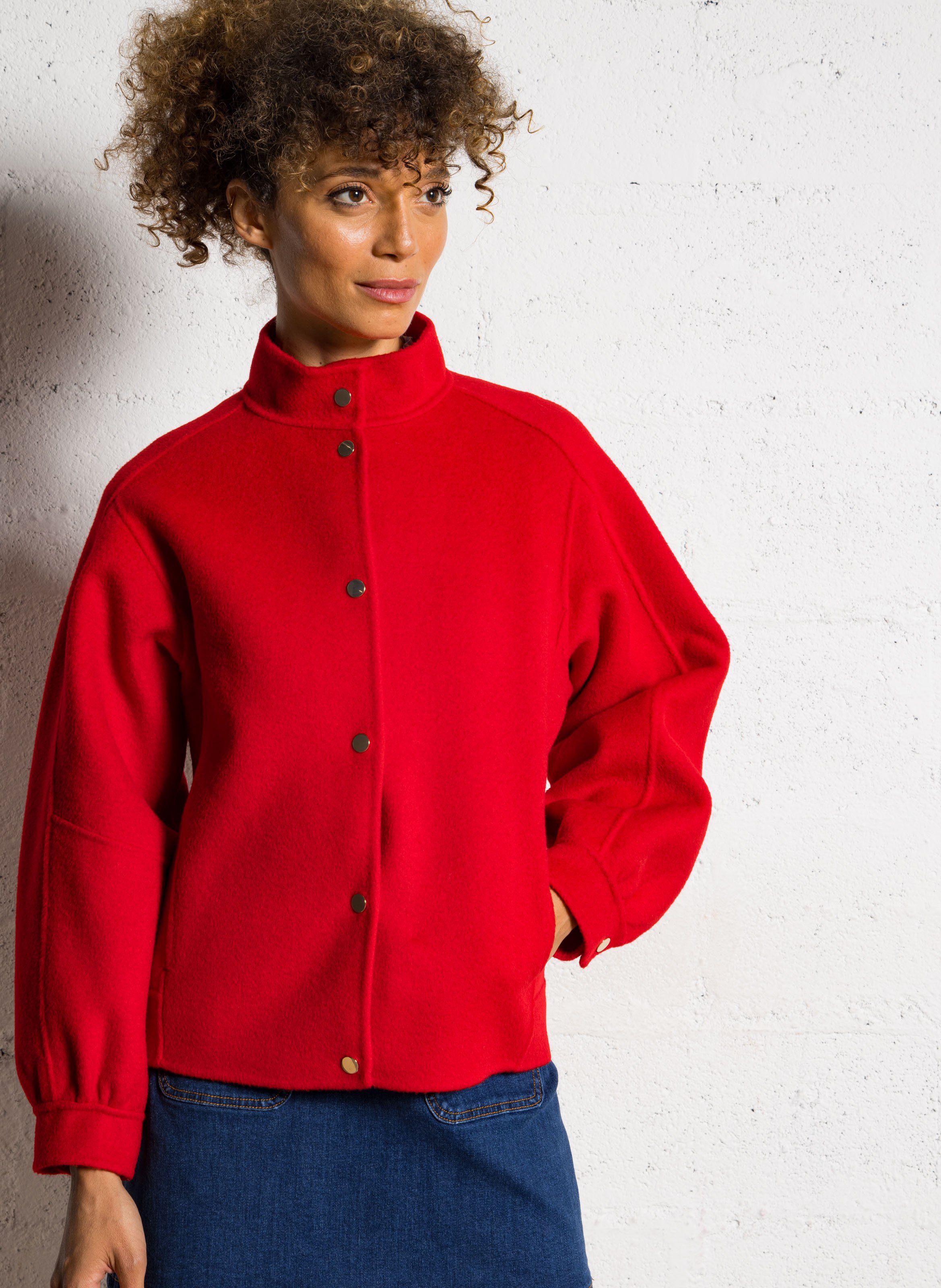 Veste col montant boutonnée en laine mélangée Arthur Rouge Maison