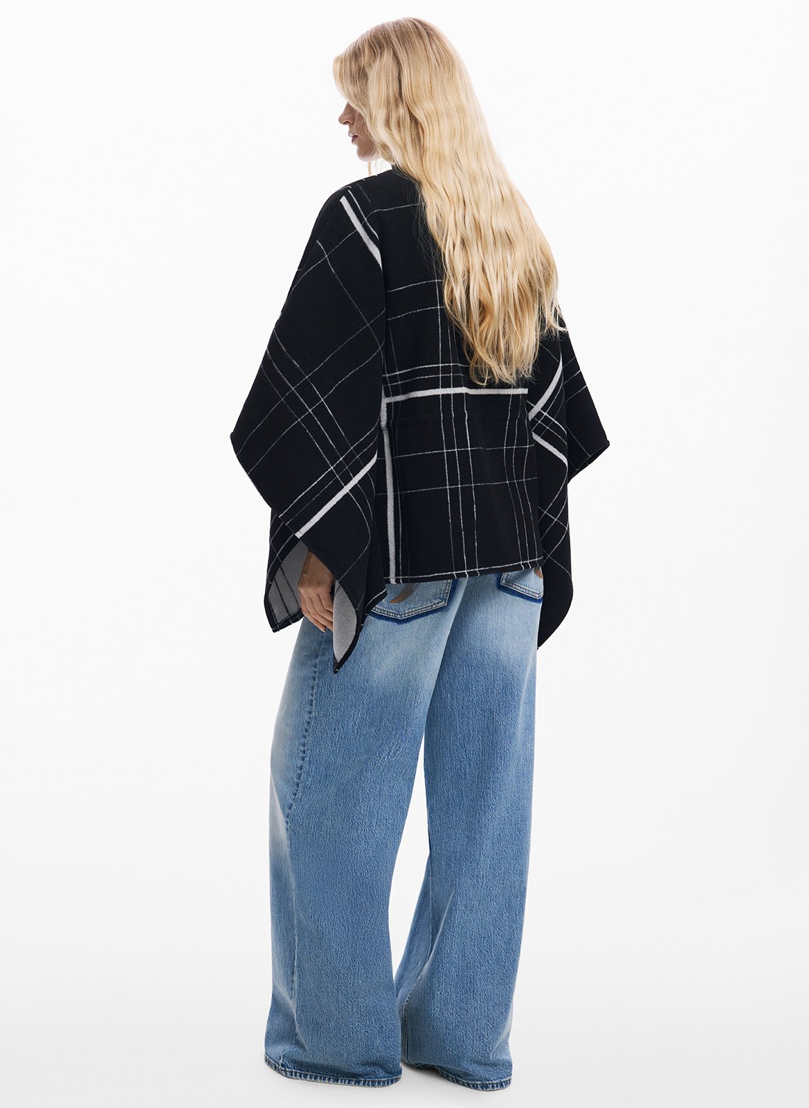 Poncho ample à carreaux DESIGUAL Noir