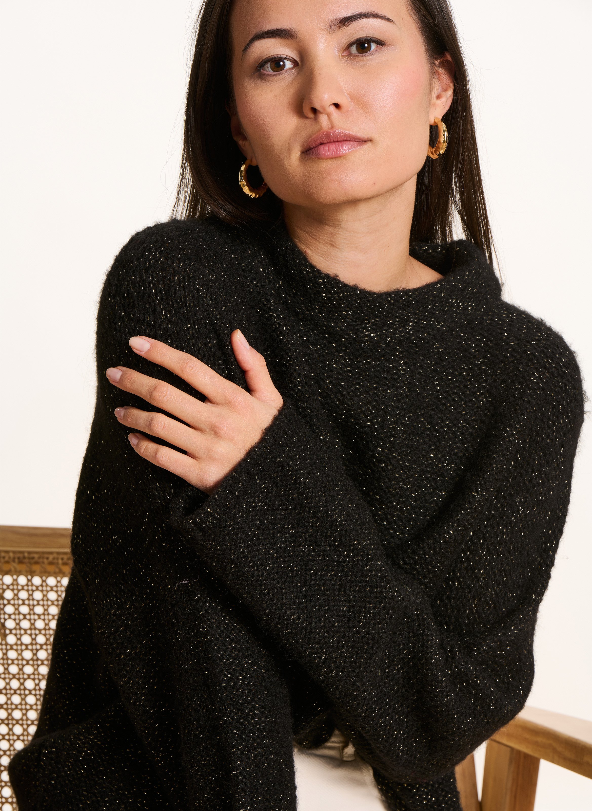 Longstrickjacke aus Wollmix LA FEE MARABOUTEE Schwarz