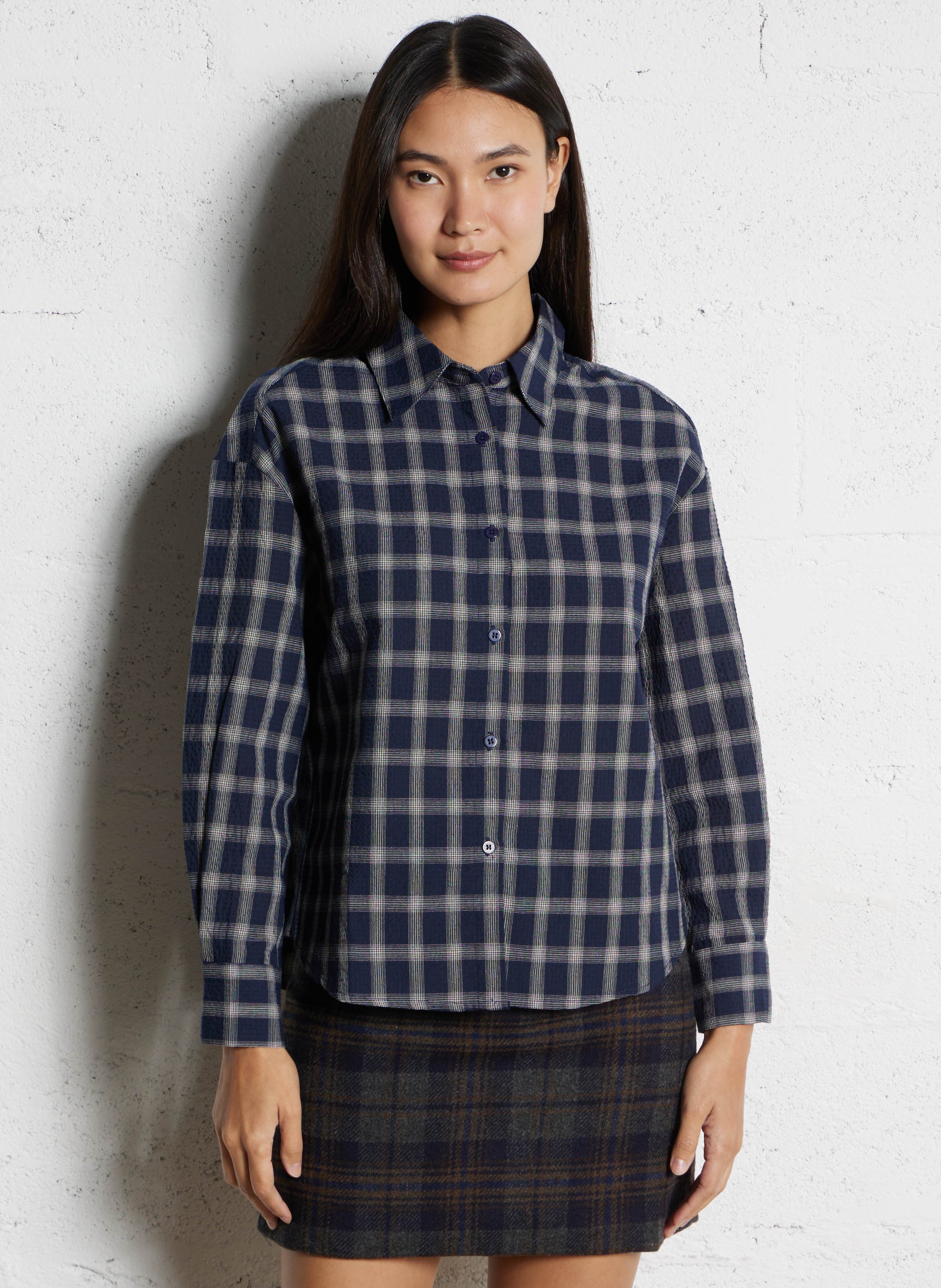 Oversize-Bluse aus Baumwolle mit klassischem Kragen THE KORNER Blau