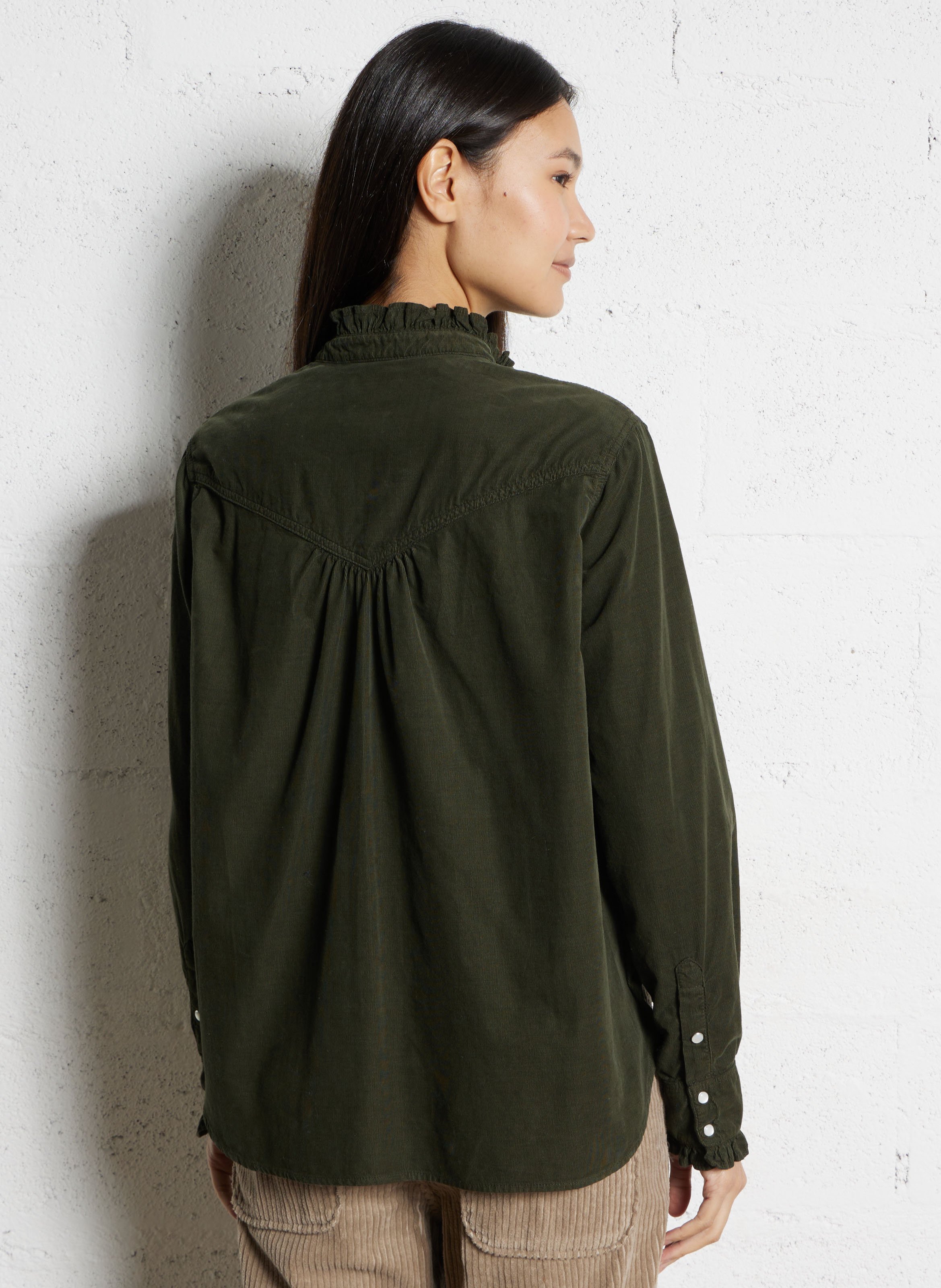 Blouse van katoenen corduroy met Victoriaanse kraag ACQUAVERDE Groen