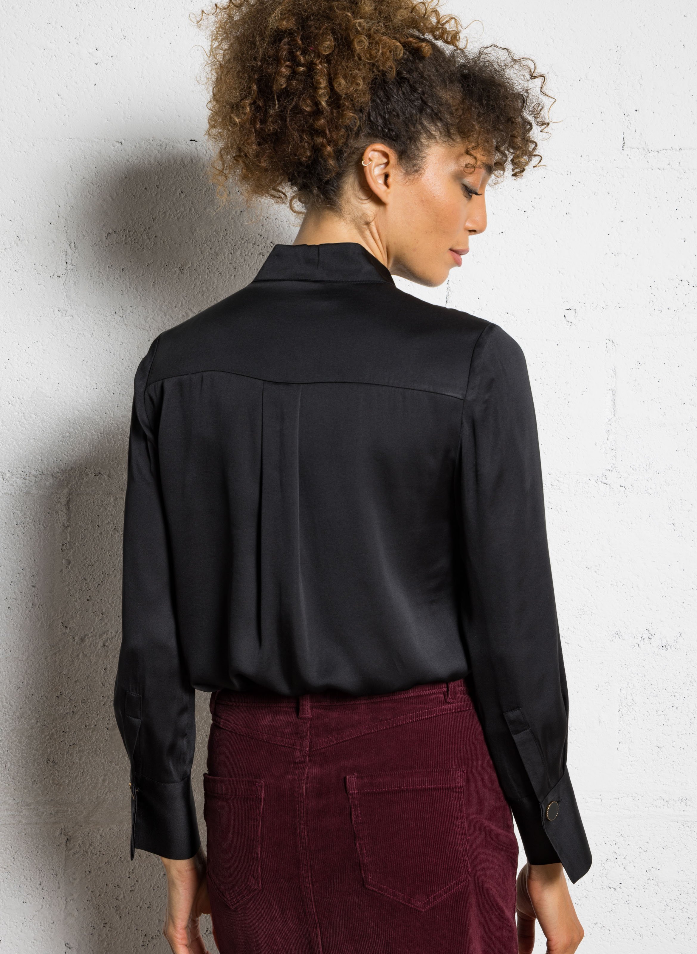 Fluid satin blouse with Tunisian collar MAISON 123 Black
