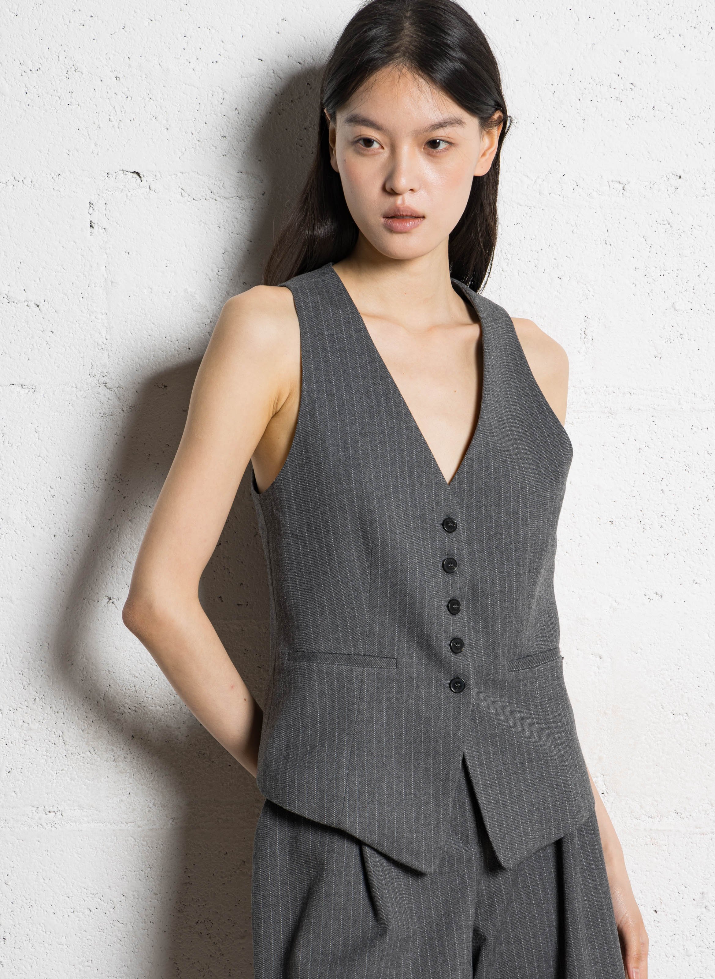 Fitted V-neck Striped Vest IKKS Grey