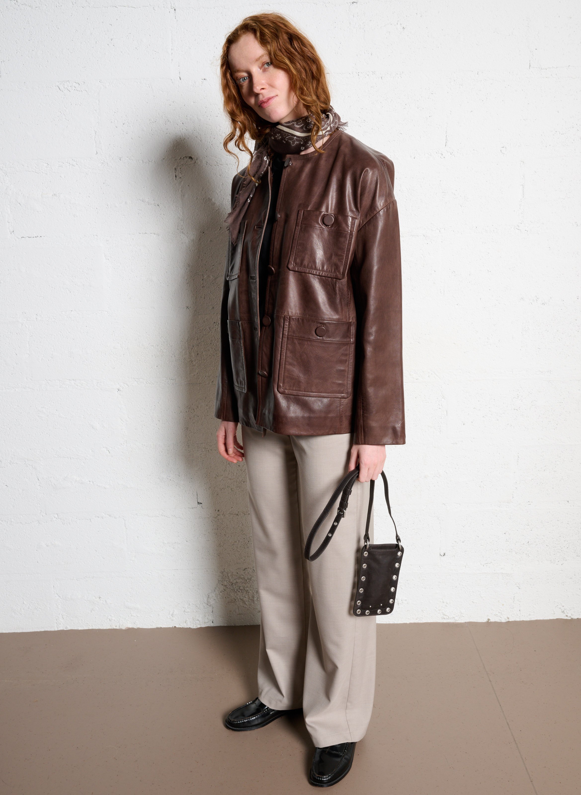 Leather flap bag with logo IKKS Brown