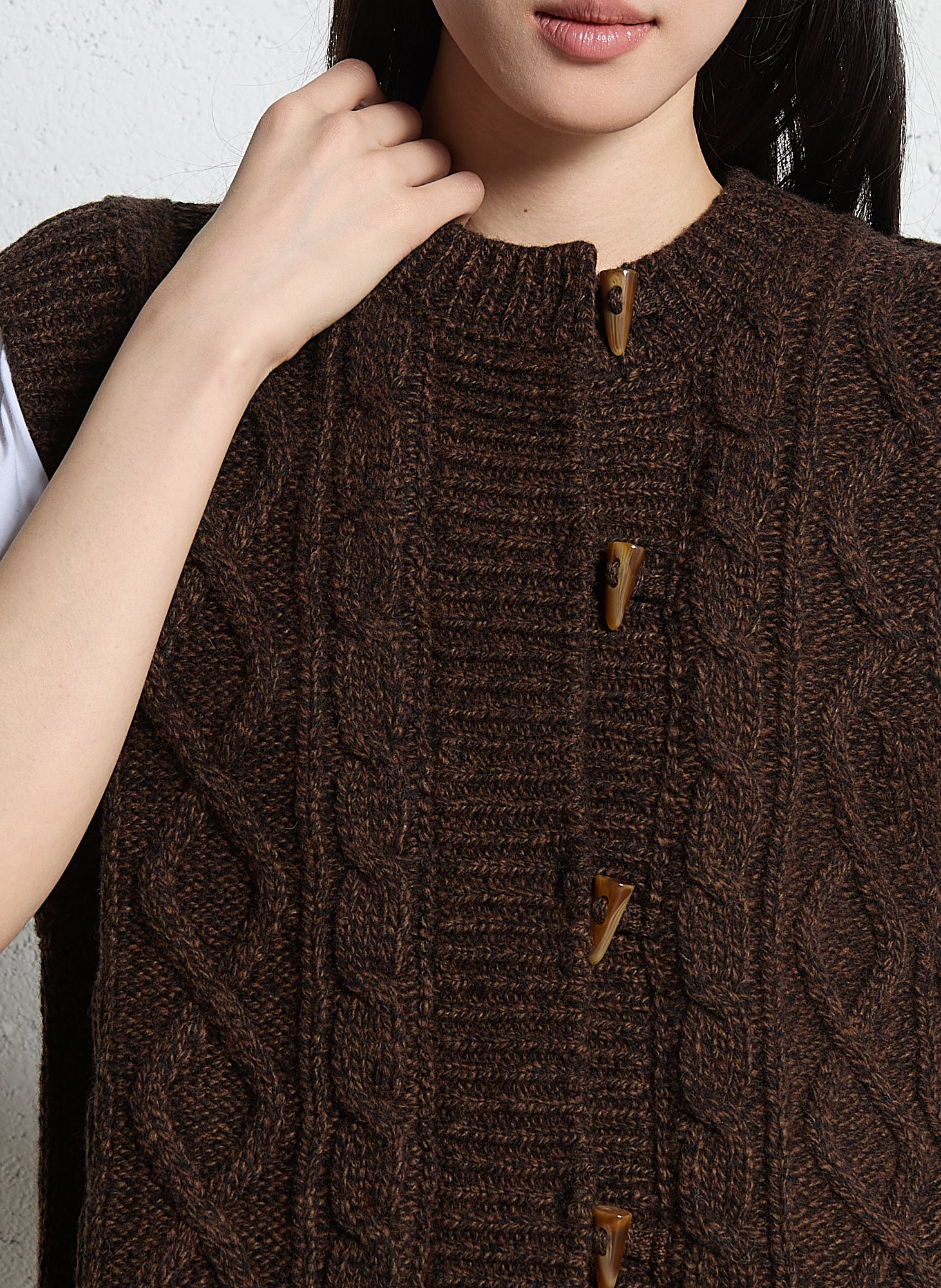 Sleeveless round neck woolen marled vest MAISON 123 Brown