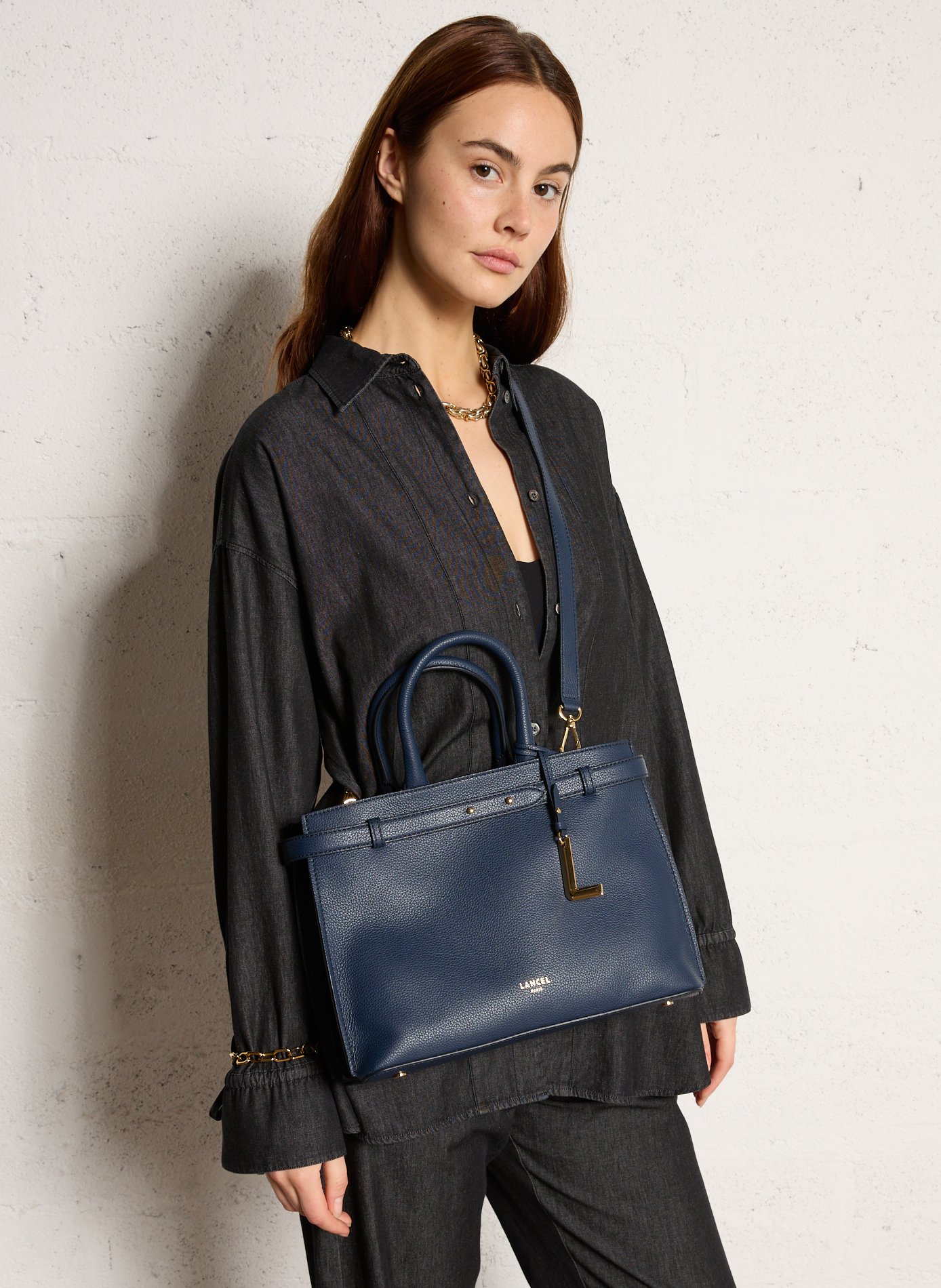 Leren clutch LANCEL Blauw