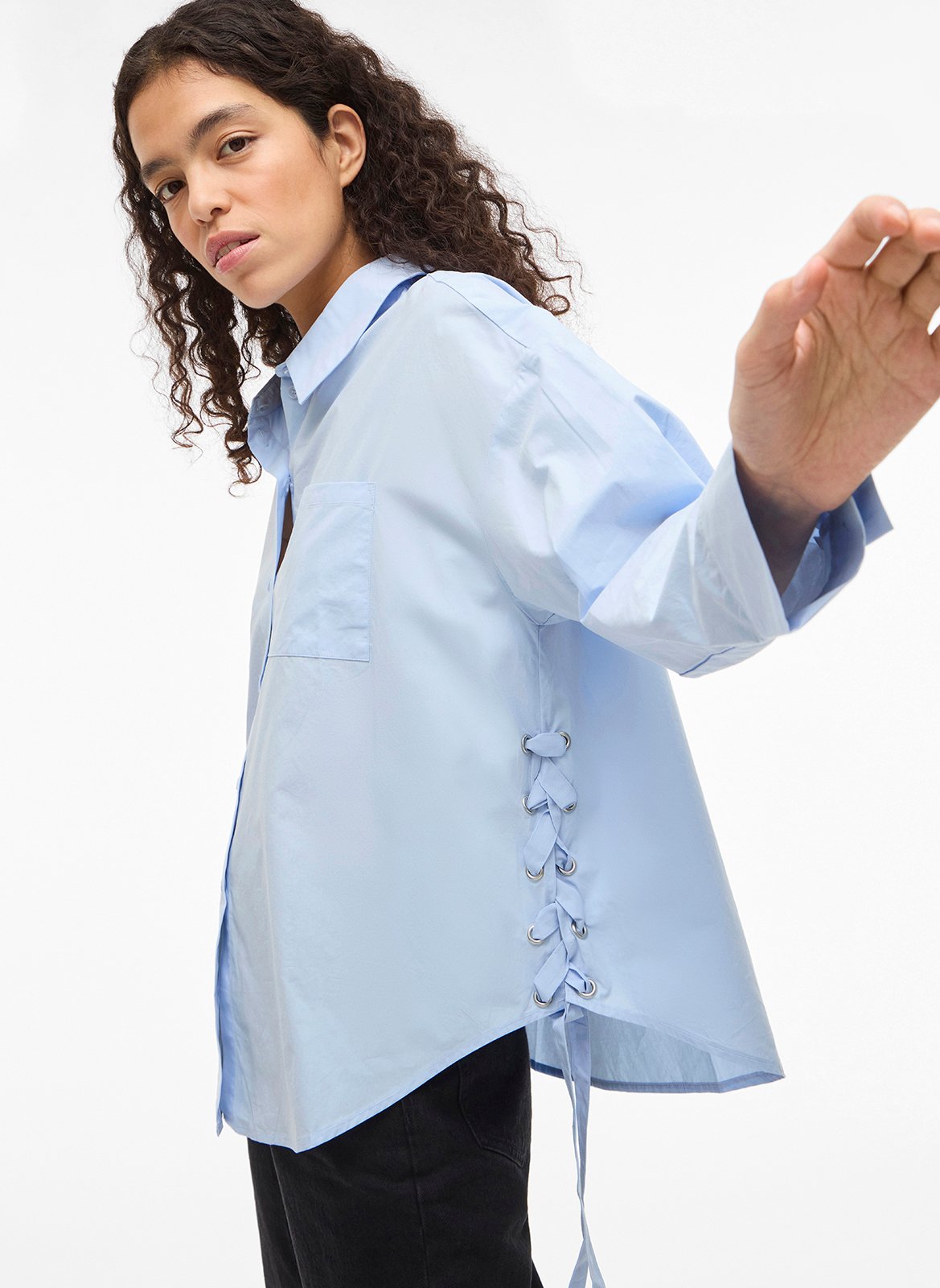 Chemise col classique en coton VILA Bleu