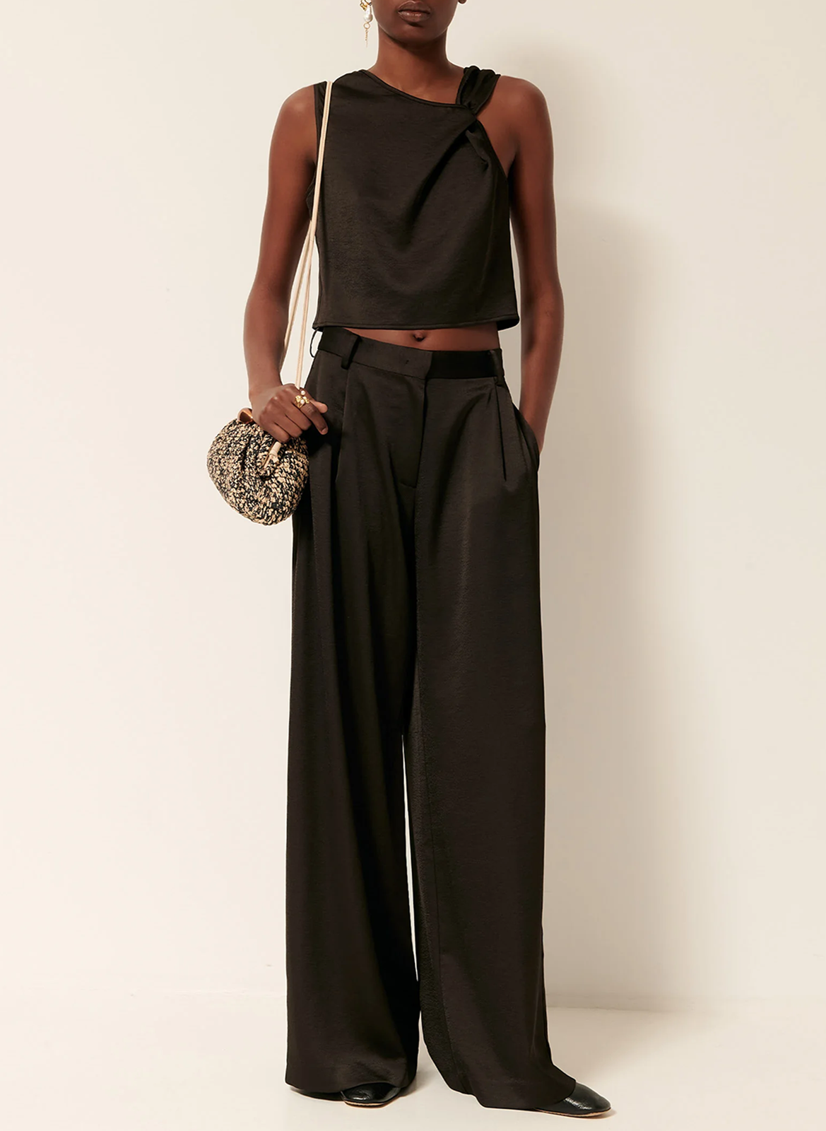 Pantalon fluide large satiné SESSUN Marron