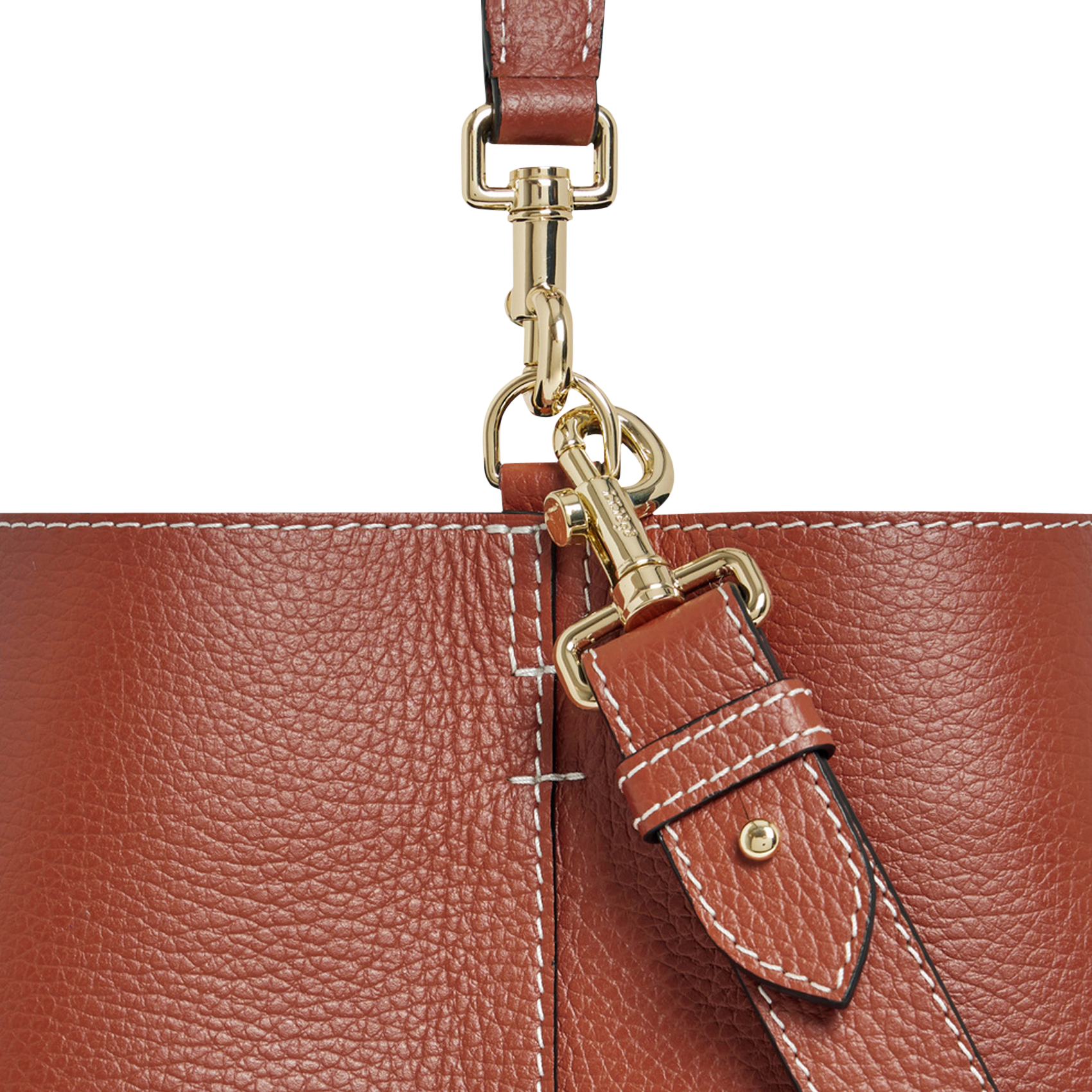 Große Eimer-Tasche aus genarbtem Leder Braun