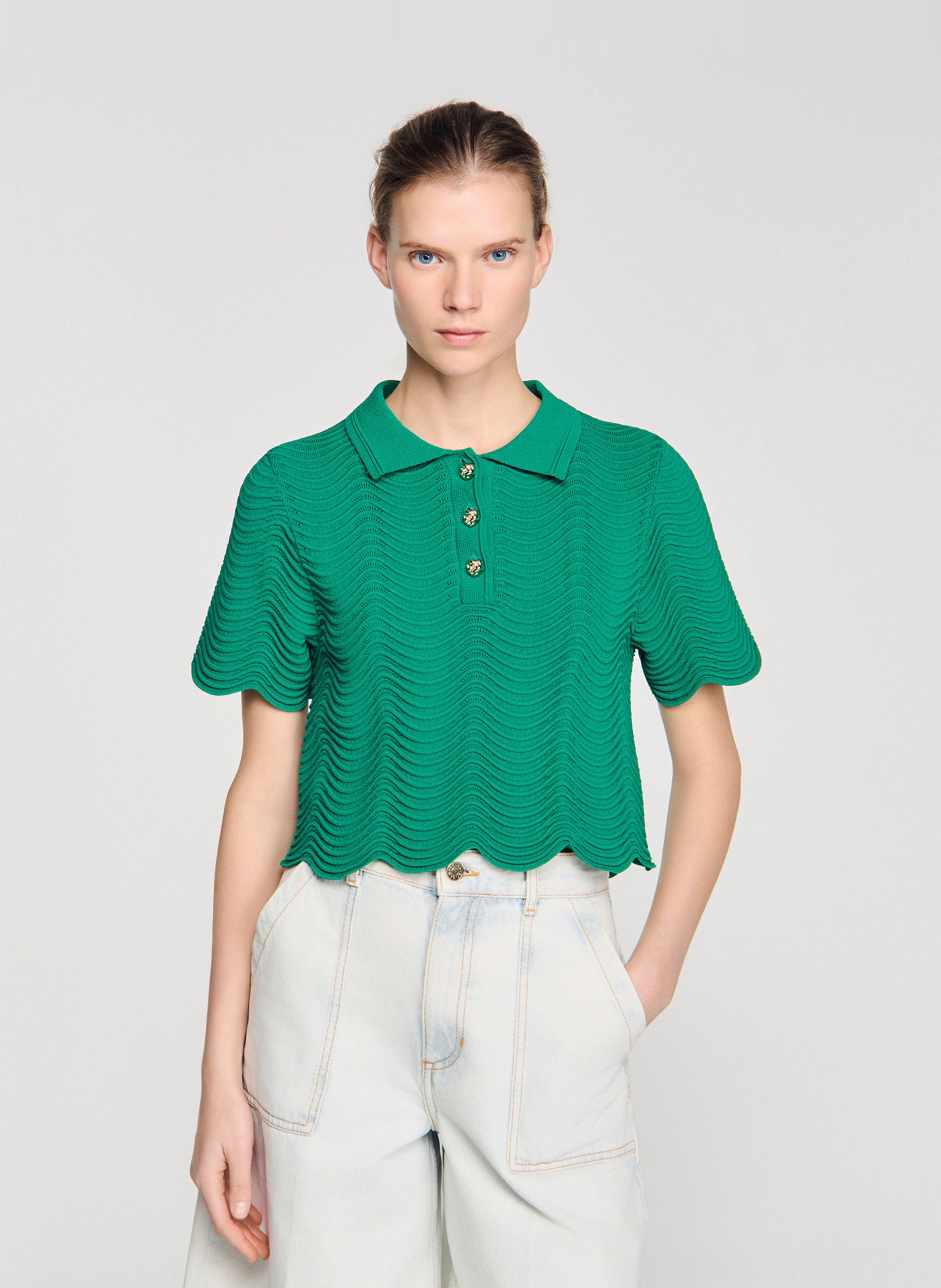 Pull droit en jacquard SANDRO Vert