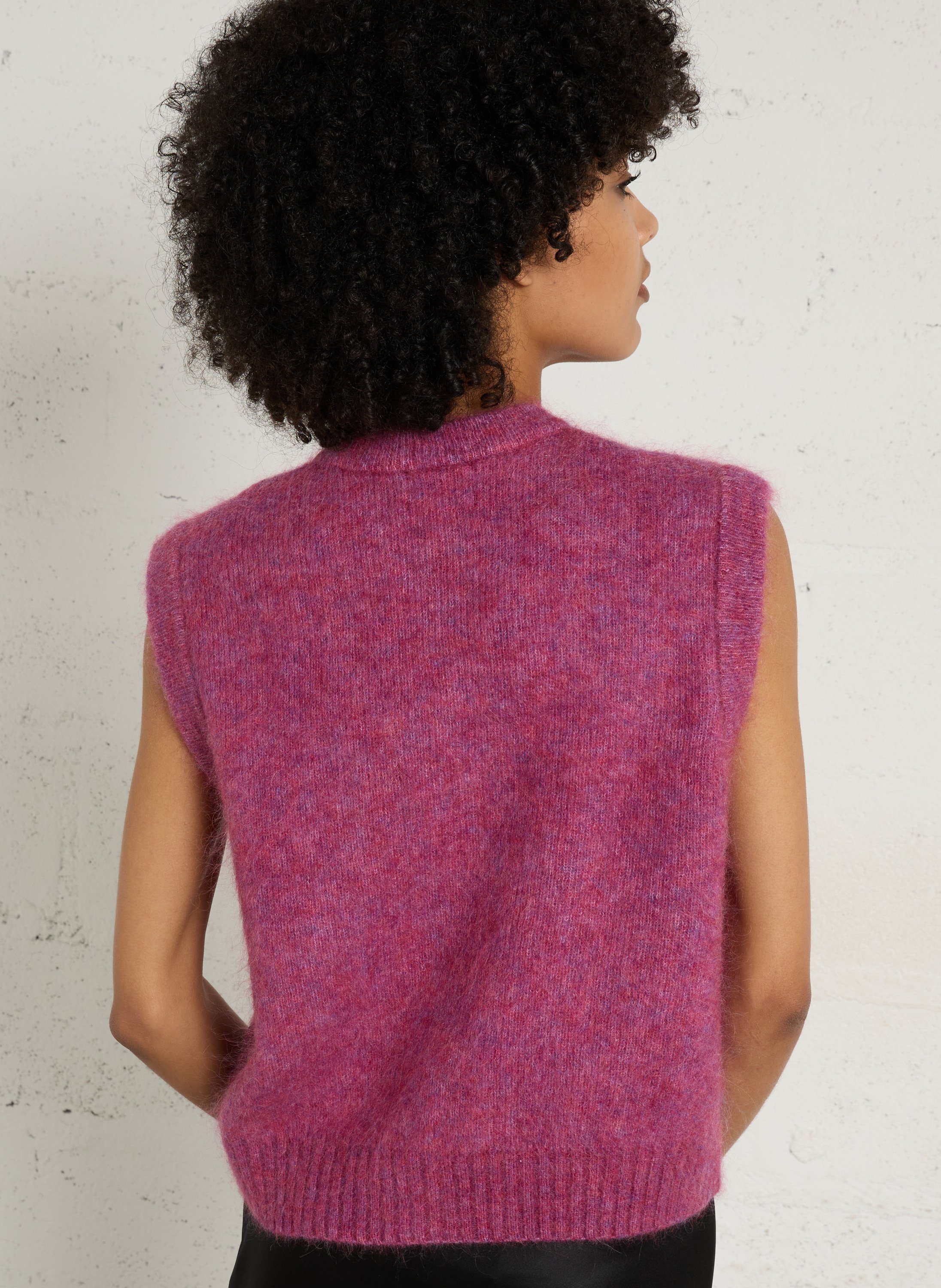 Mouwloos wijde ronde hals vest van gemengde mohair Violet