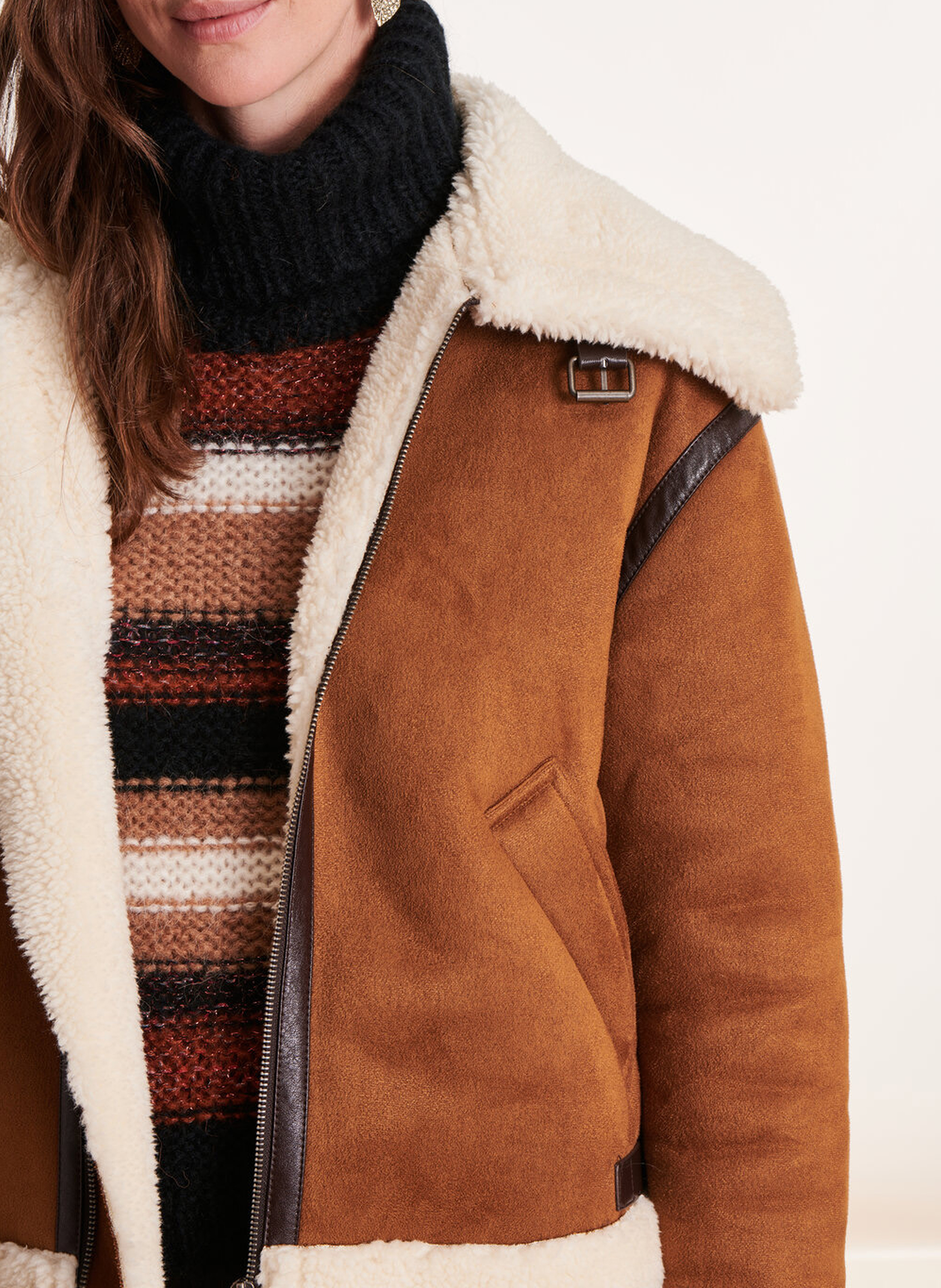 Blouson bombardier effet cuir velours  LA FEE MARABOUTEE Marron