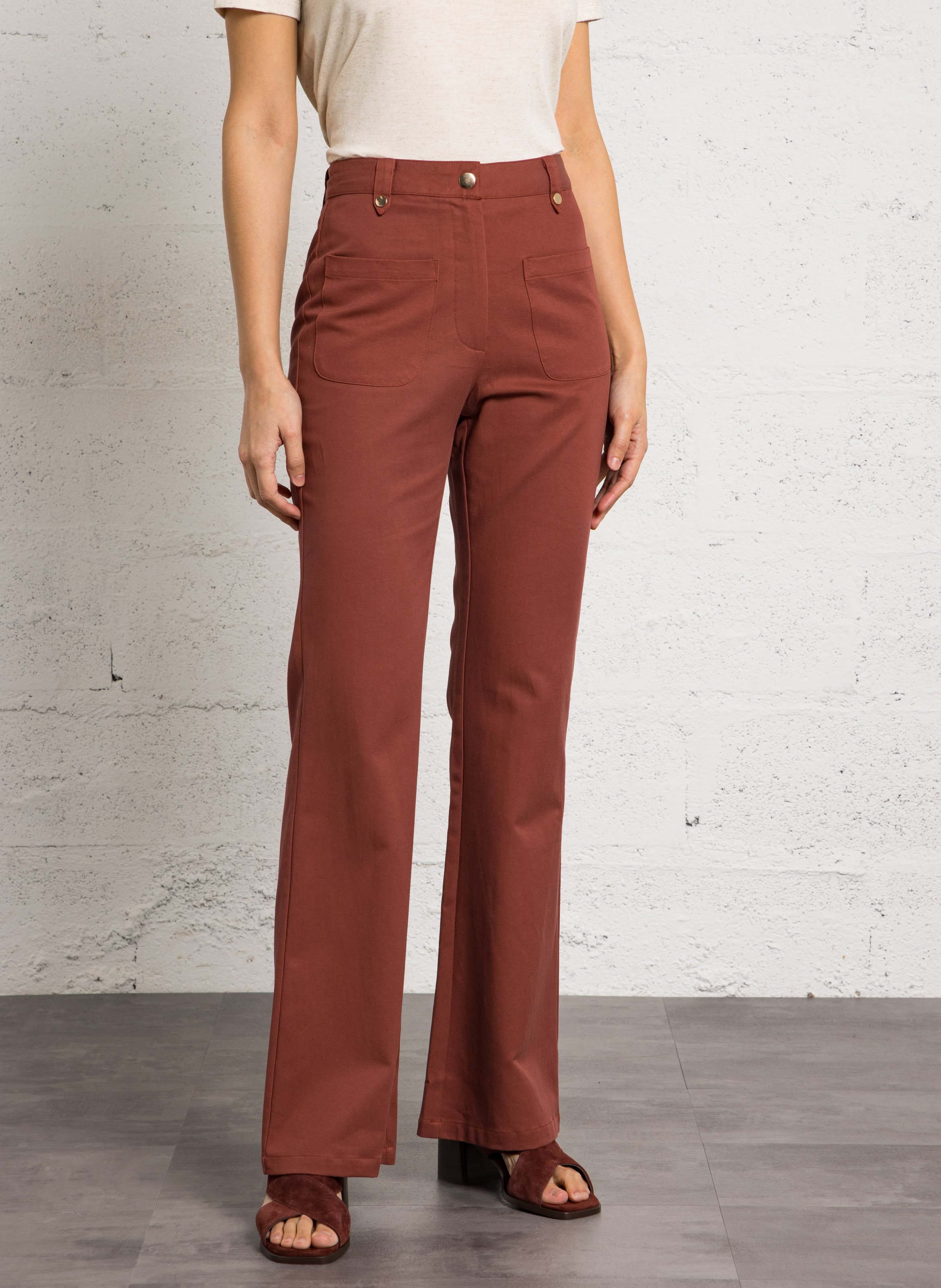 Broek met wijd uitlopende pijpen | katoenblend LA PETITE ETOILE Bruin