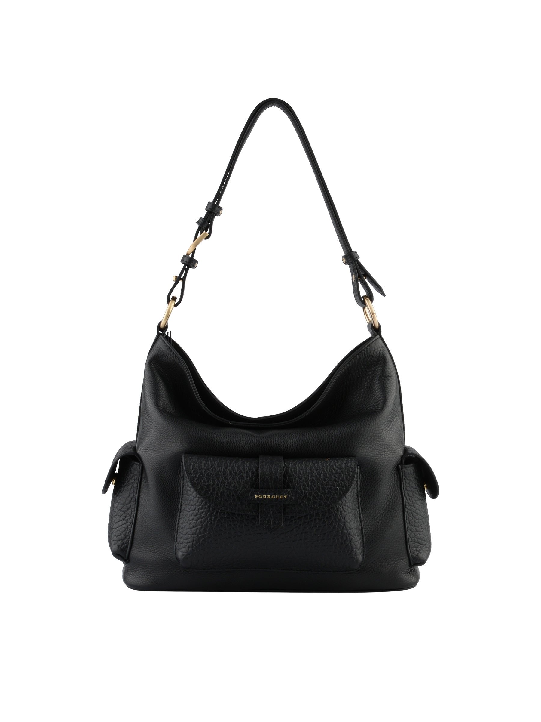 Calfskin leather shoulder bag POURCHET Black