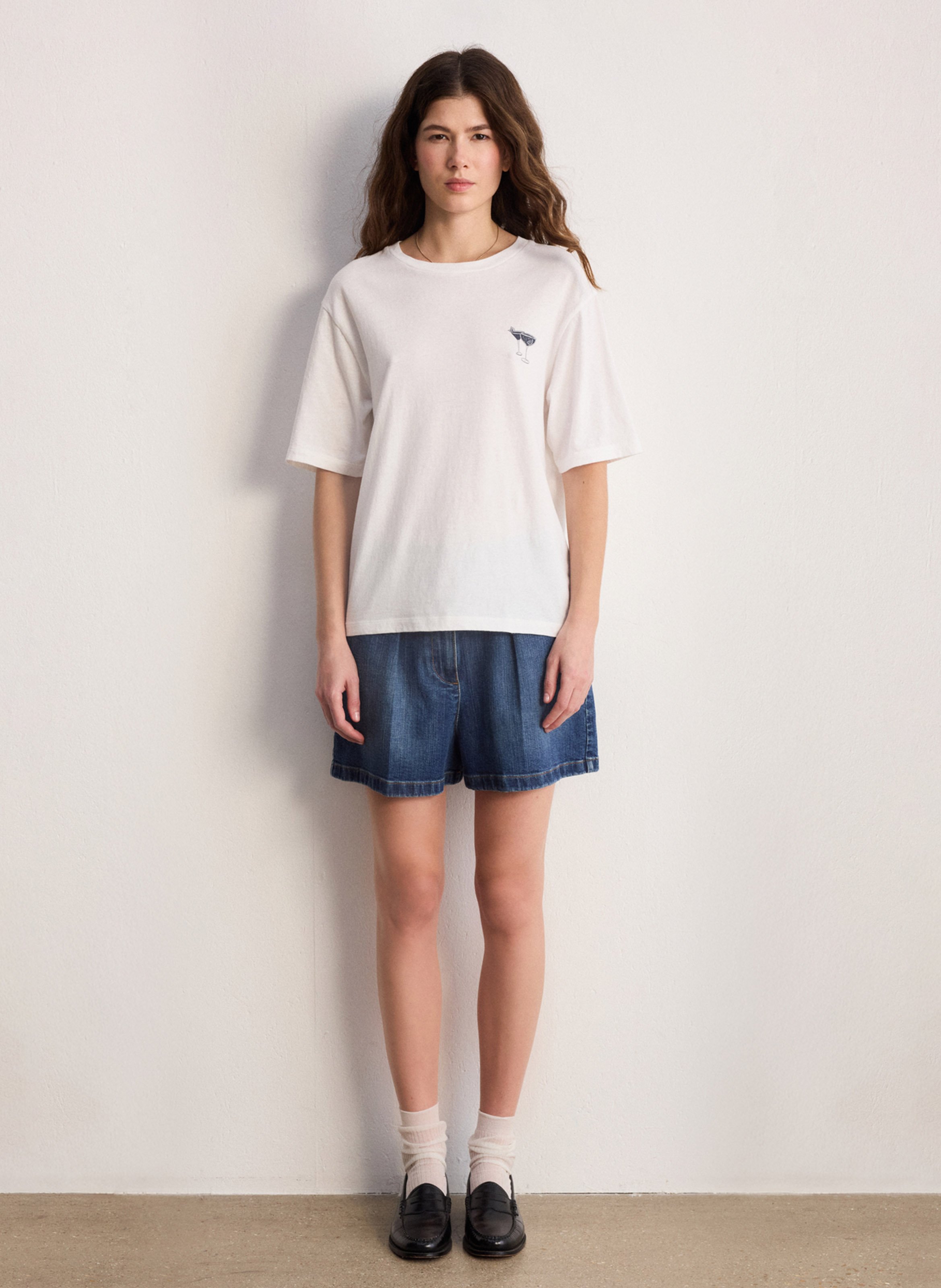 Einfarbiges Langarm-Top mit Rundhalsausschnitt PABLO Weiss