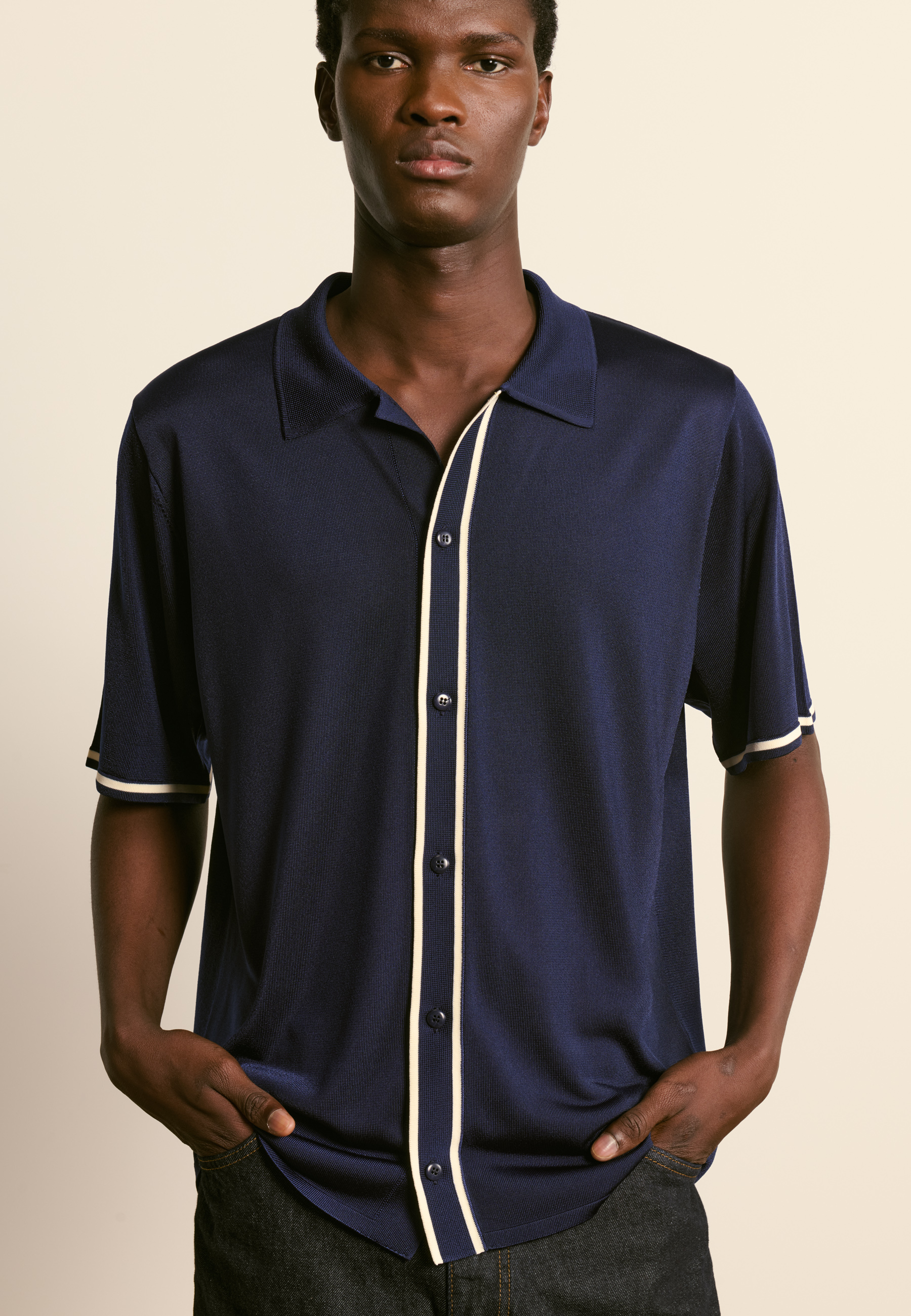 Chemise manches courtes en fil lumière MAISON MONTAGUT Bleu