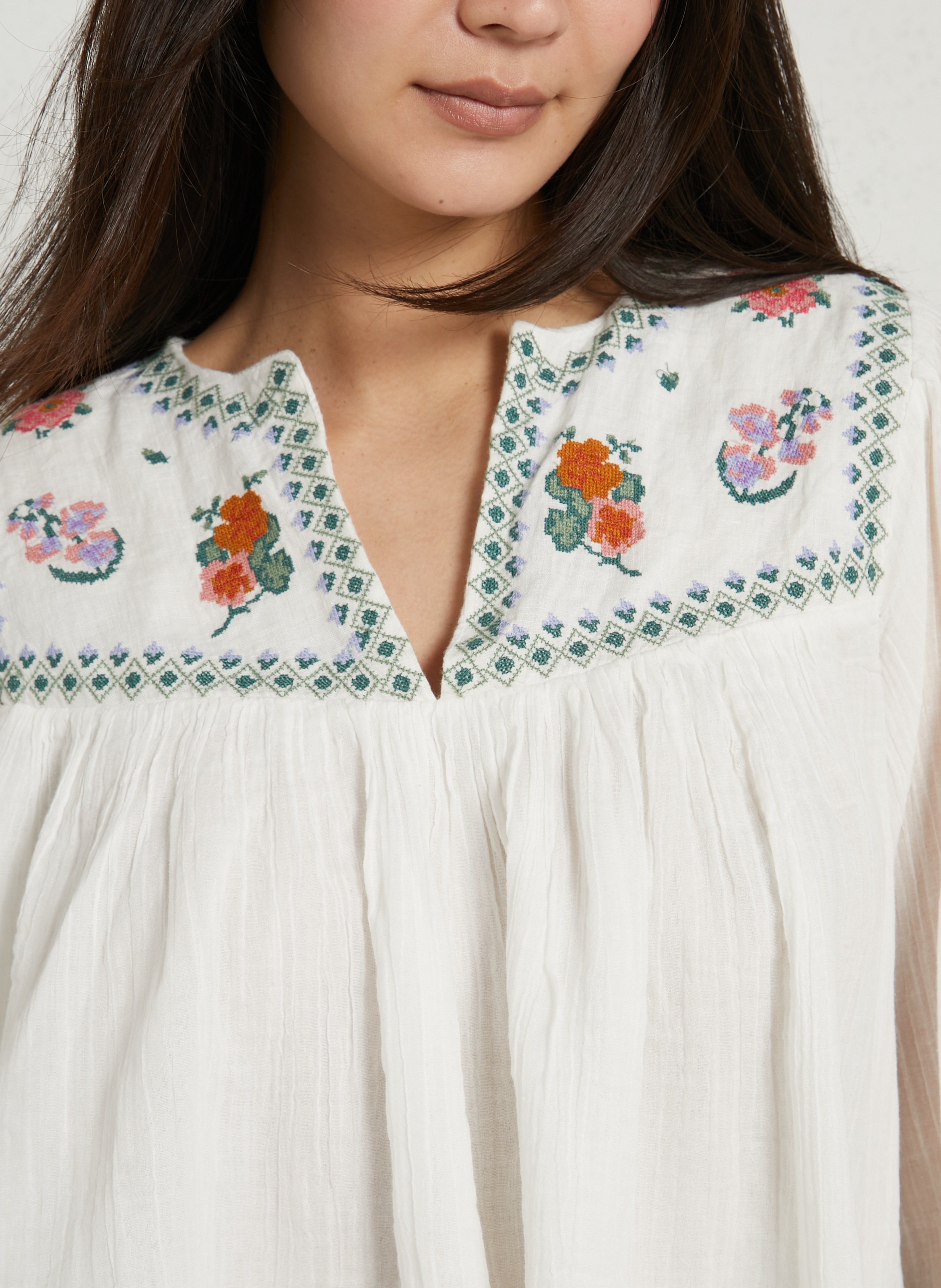 V-neck cotton blouse BERENICE White