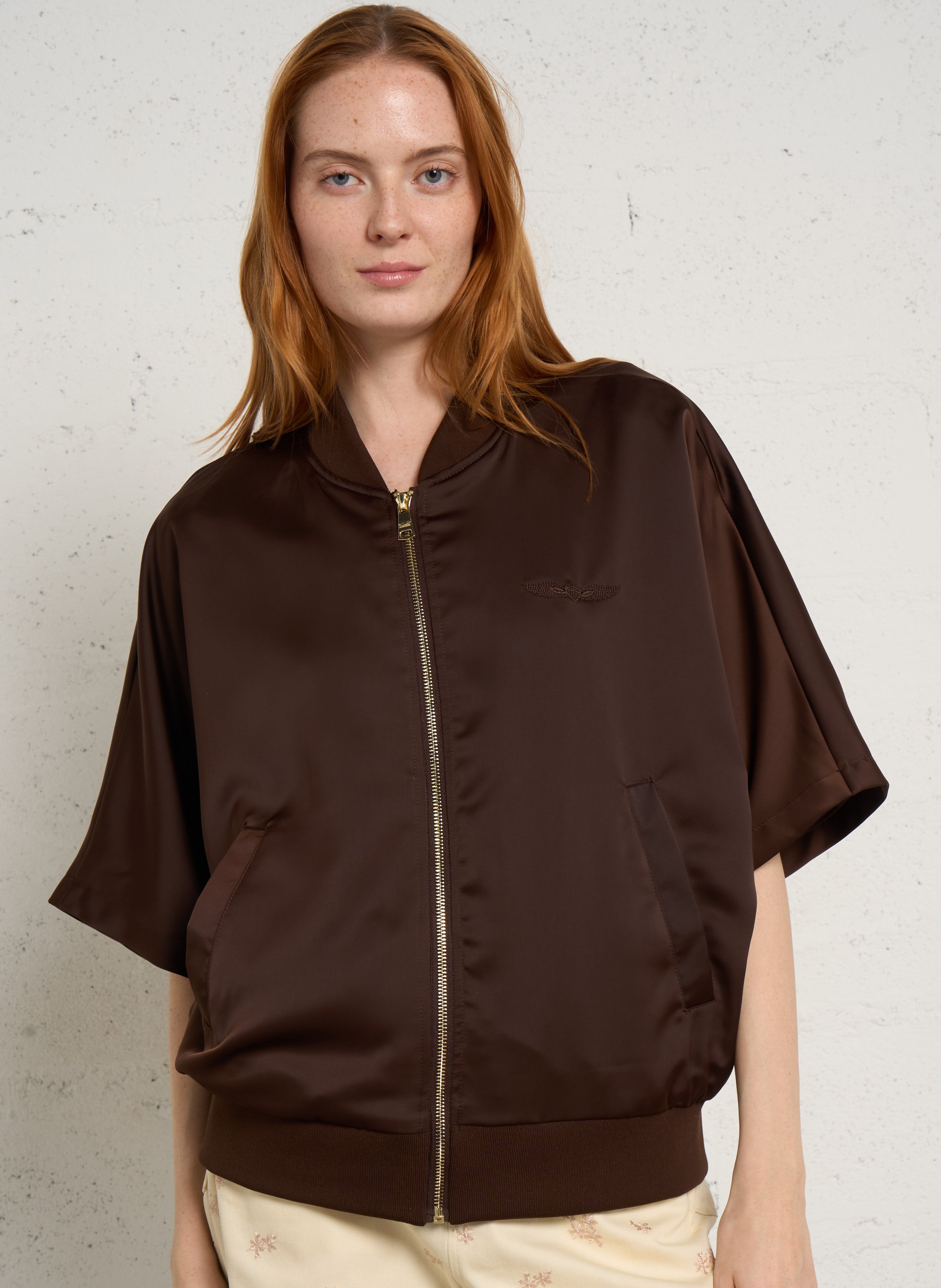 Korte mouw jas met rits effen BOMBERS ORIGINAL Bruin