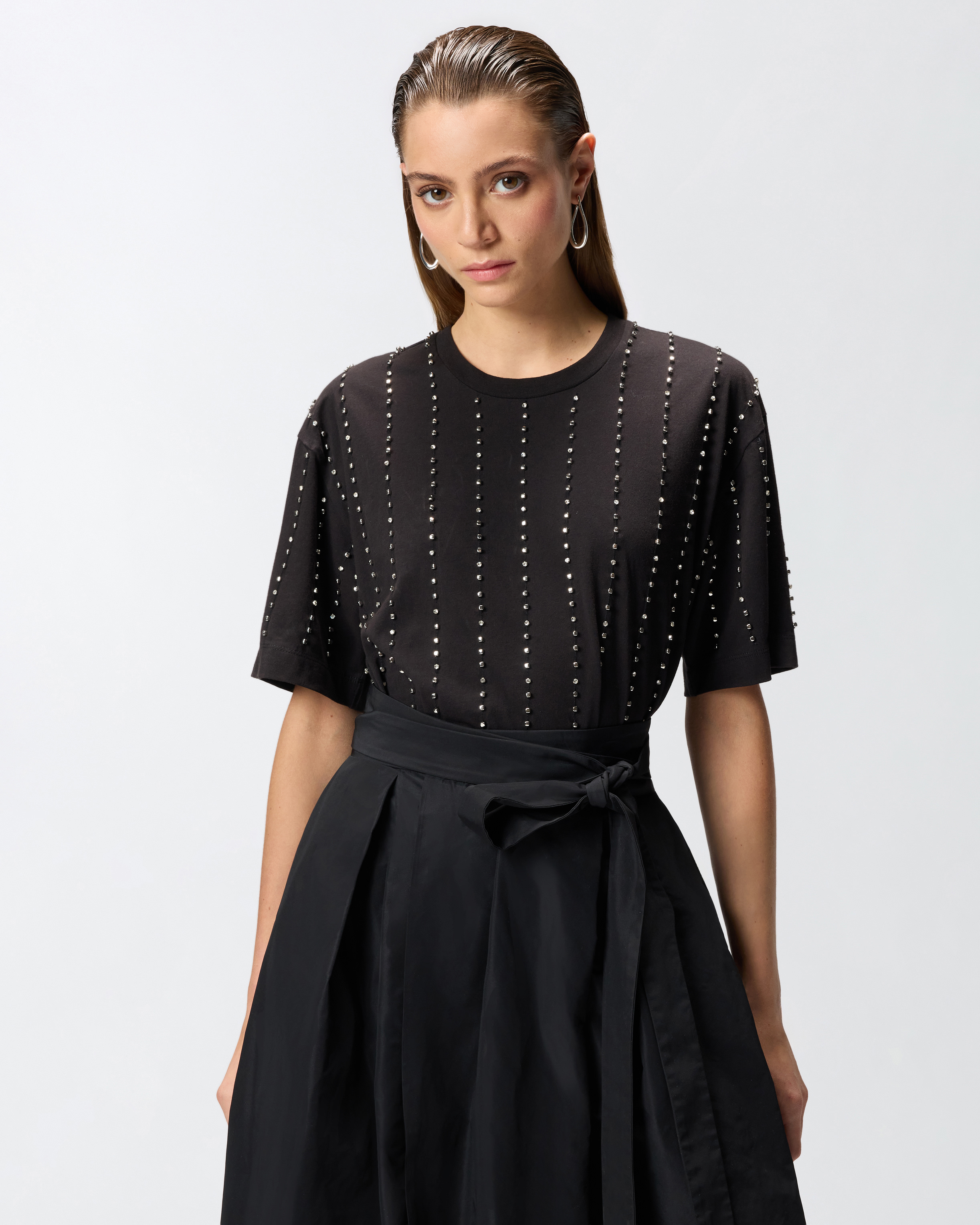 T-shirt à rayures bijoux PINKO Noir