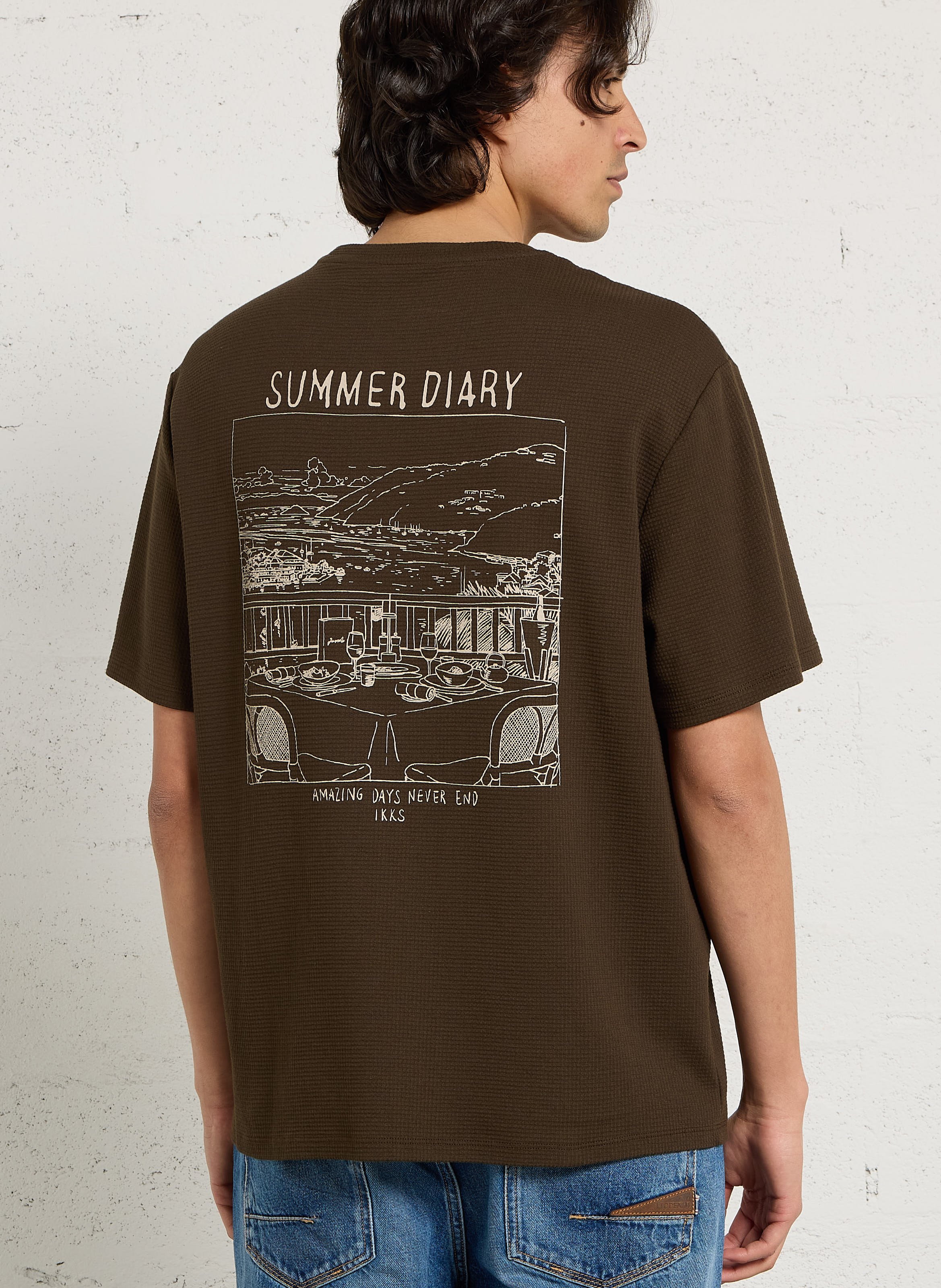 Camiseta de cuello redondo con manga 7/8 IKKS Caqui