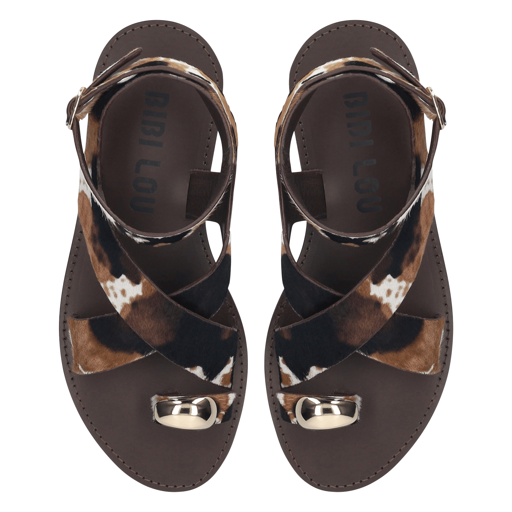 Sandales plates en cuir pony BIBI LOU Multicolore