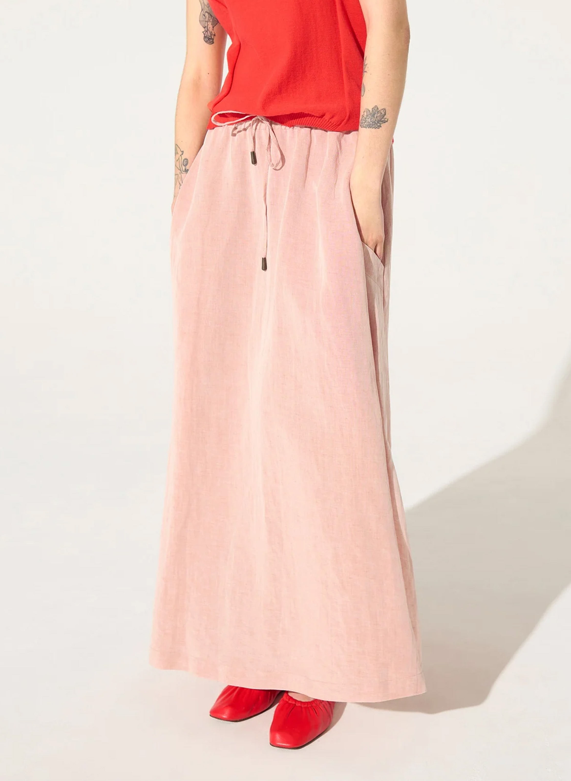 Jupe évasée en lin mélangé COTELAC ACOTE Rose