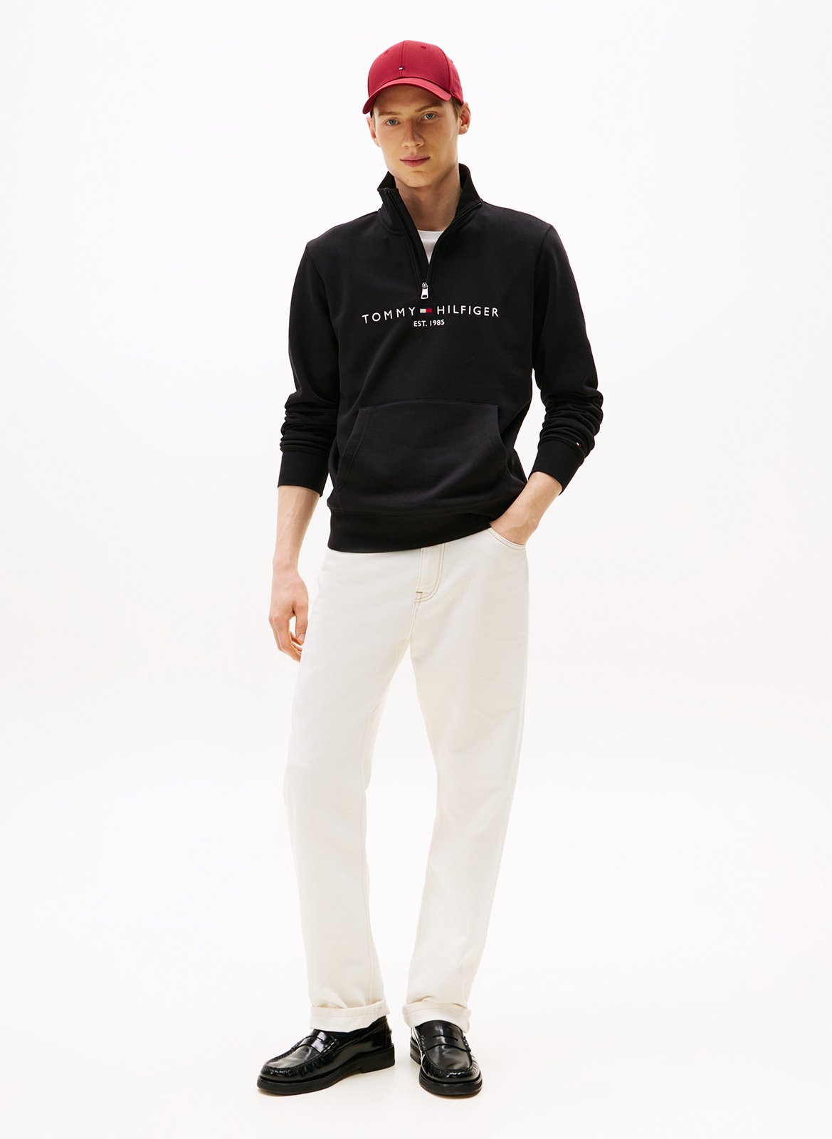 Sweat col montant droit sérigraphié TOMMY HILFIGER Noir