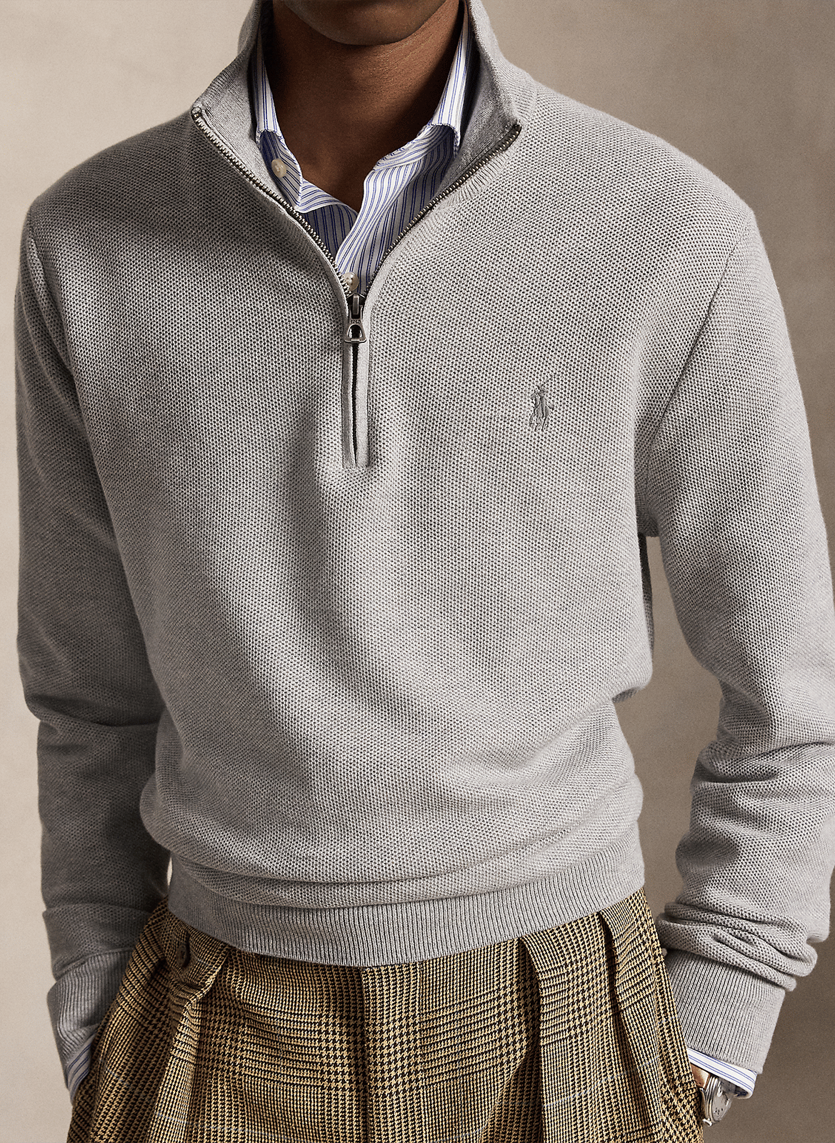 Pull droit col montant en coton | Gris POLO RALPH LAUREN Homme