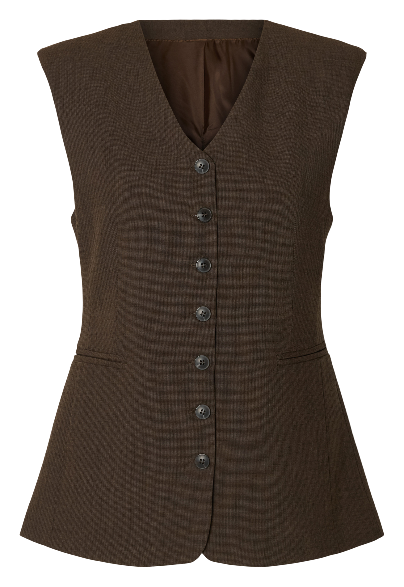 Gilet sans manches cintré col v boutonné SELECTED Marron