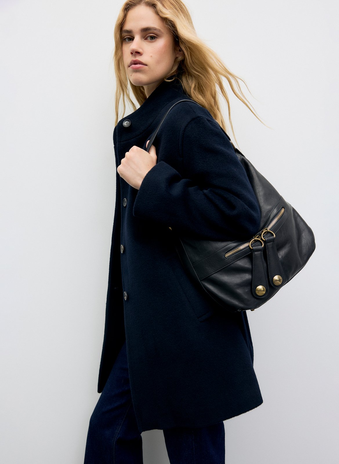 Manteau droit col montant en laine et angora GERARD DAREL Bleu