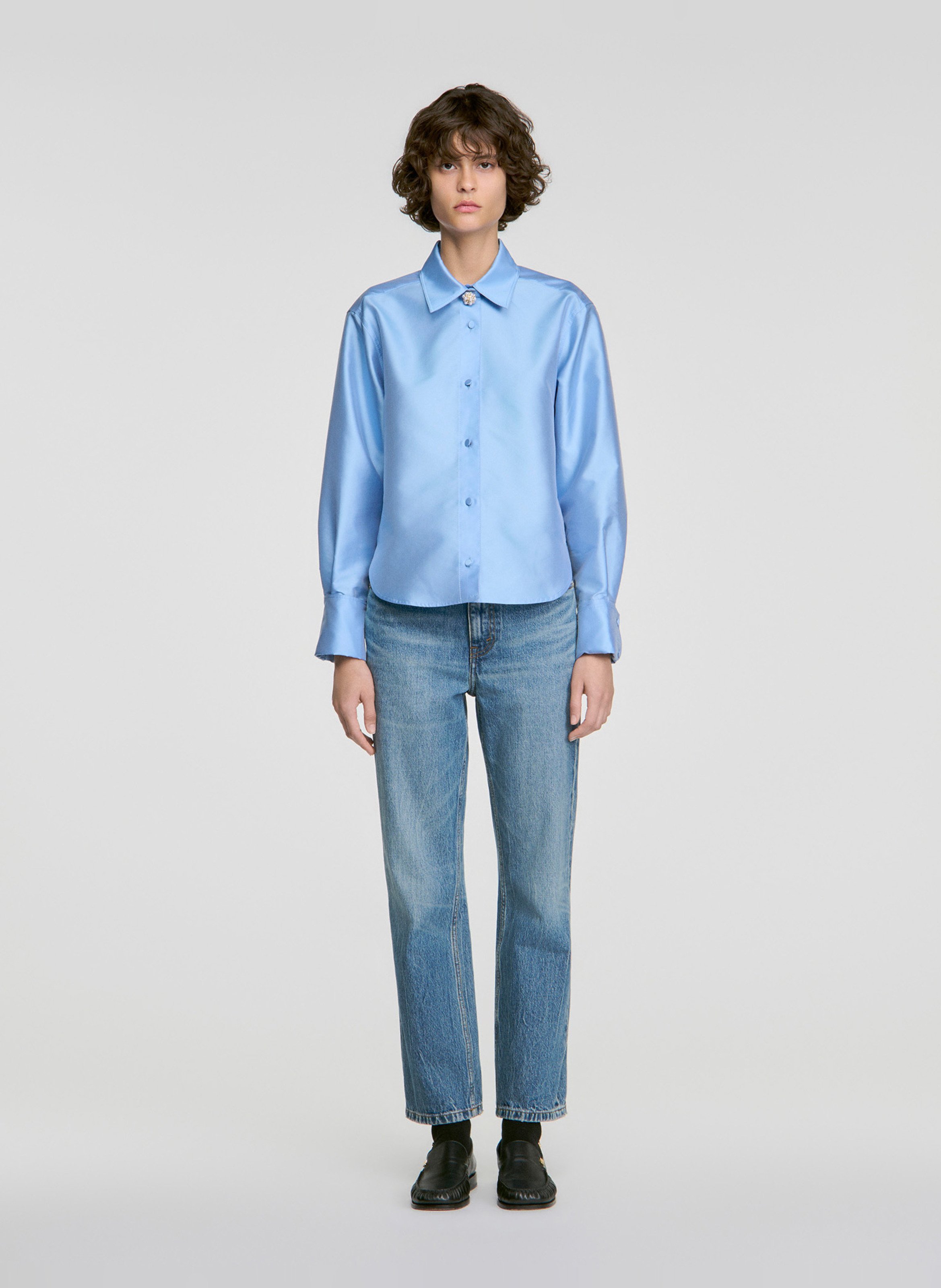 Straight-fit blouse met klassieke kraag SANDRO Blauw