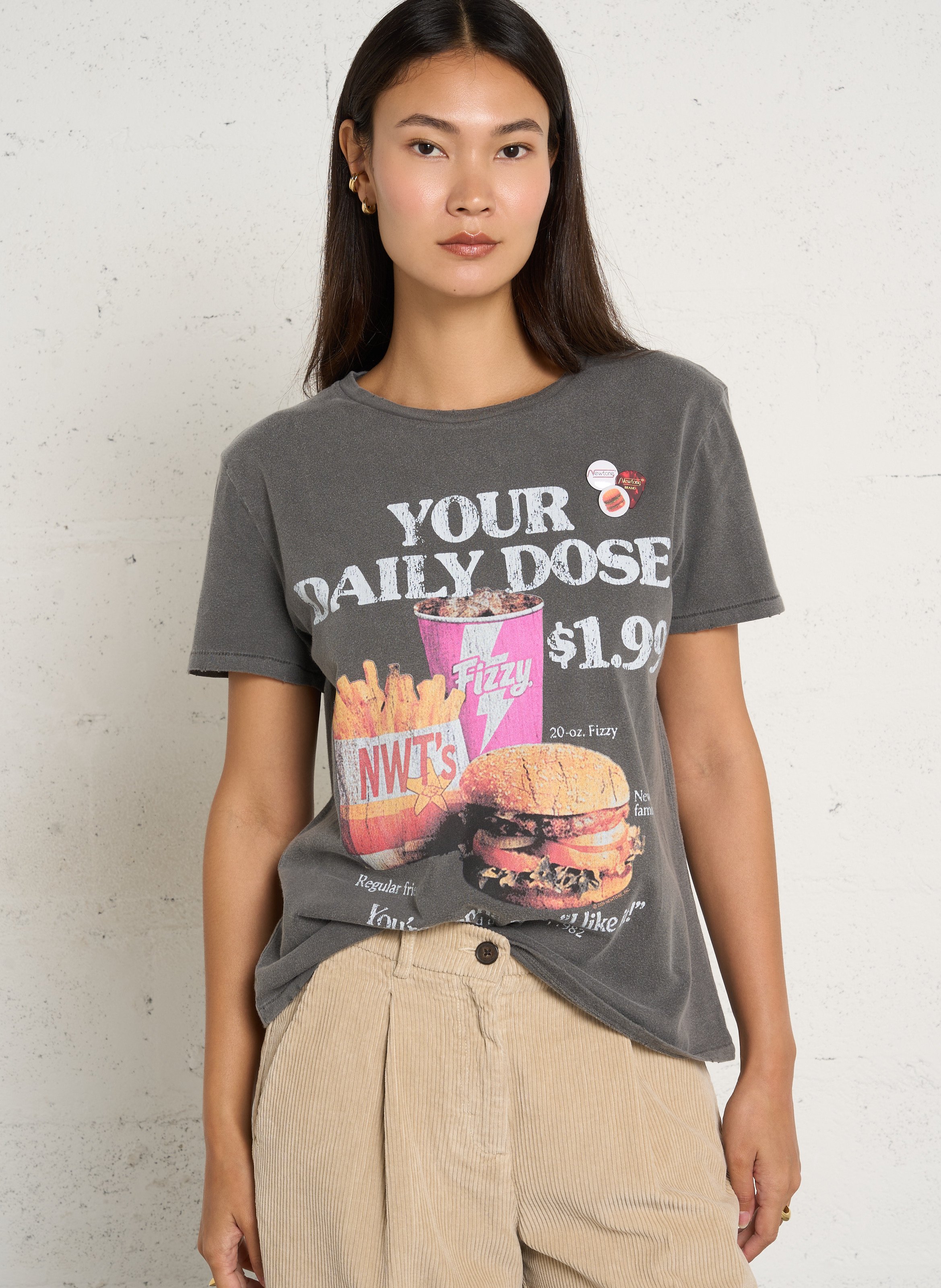 Recht T-shirt met badge-details van katoen NEWTONE Grijs
