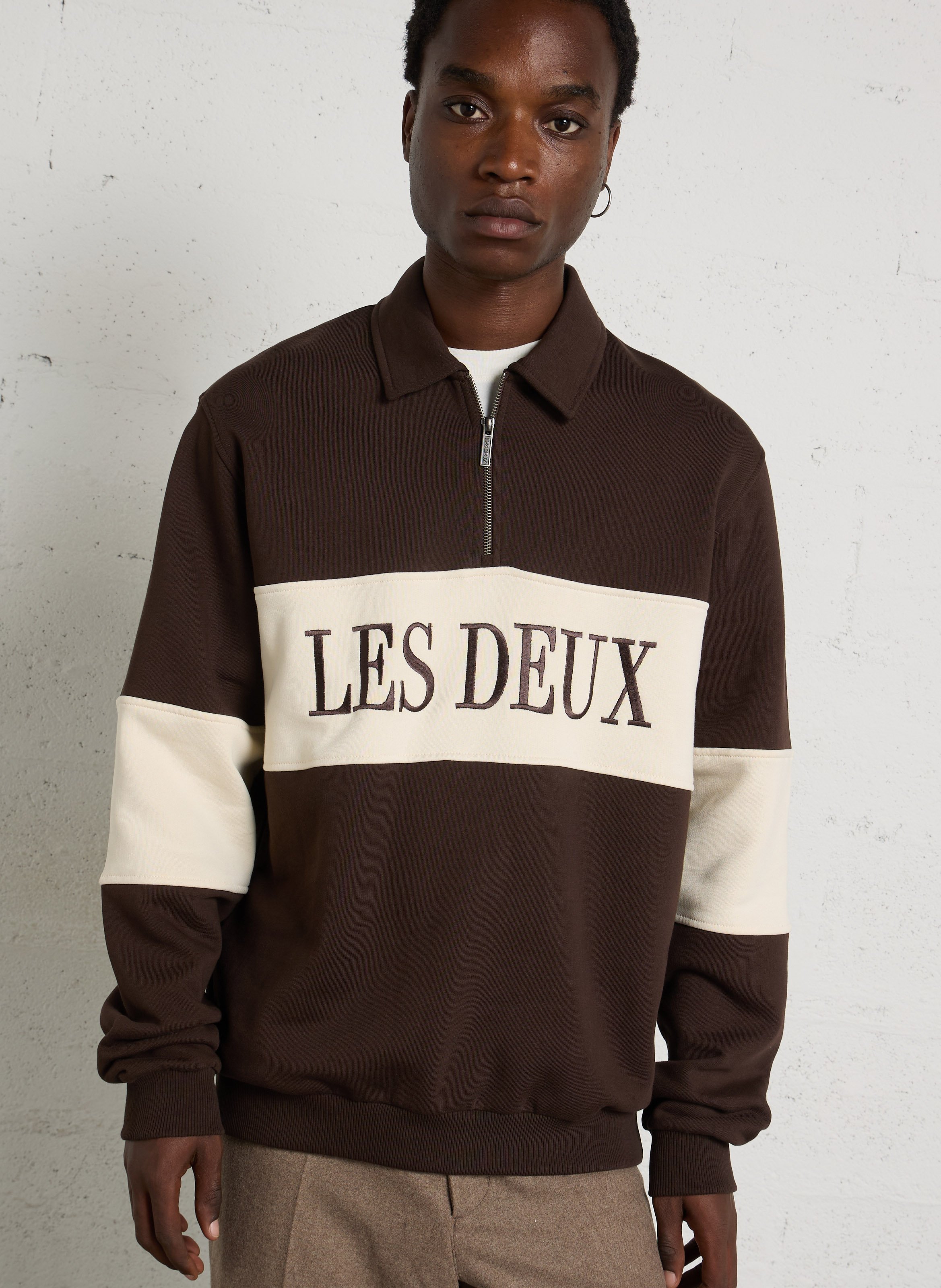 Sweat brodé bi-color en coton bio LES DEUX Marron