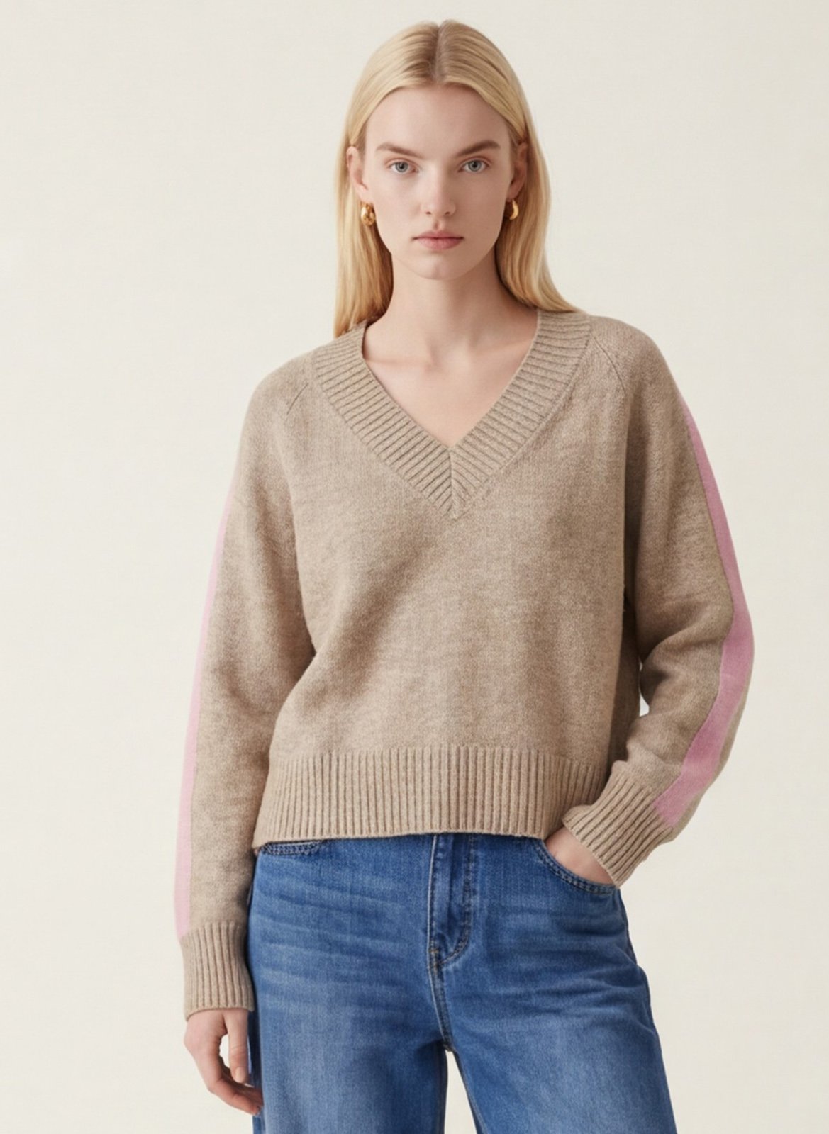 Pull droit col v en laine mélangée KOOKAI