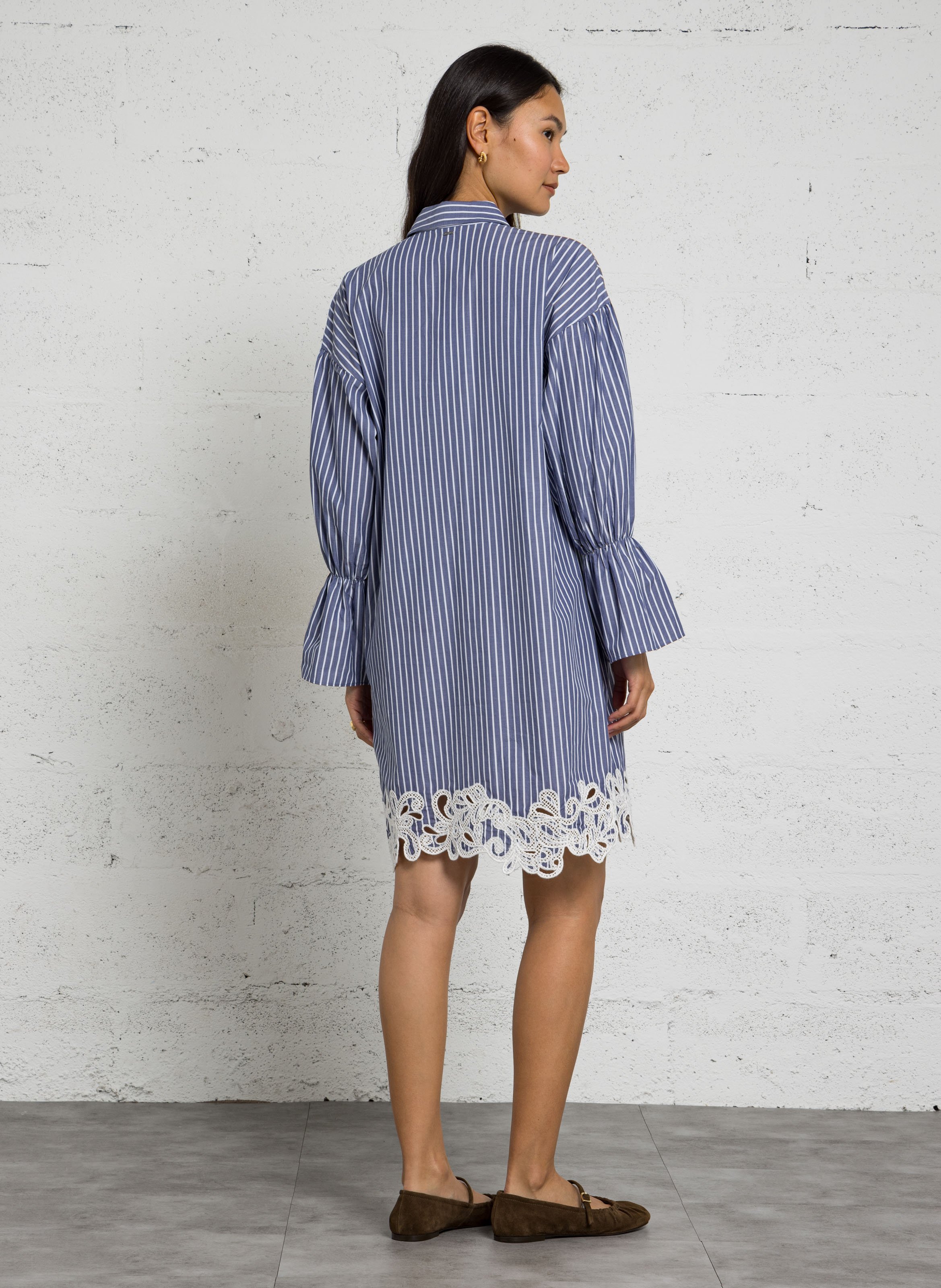 Robe midi à rayures en coton IKKS Bleu