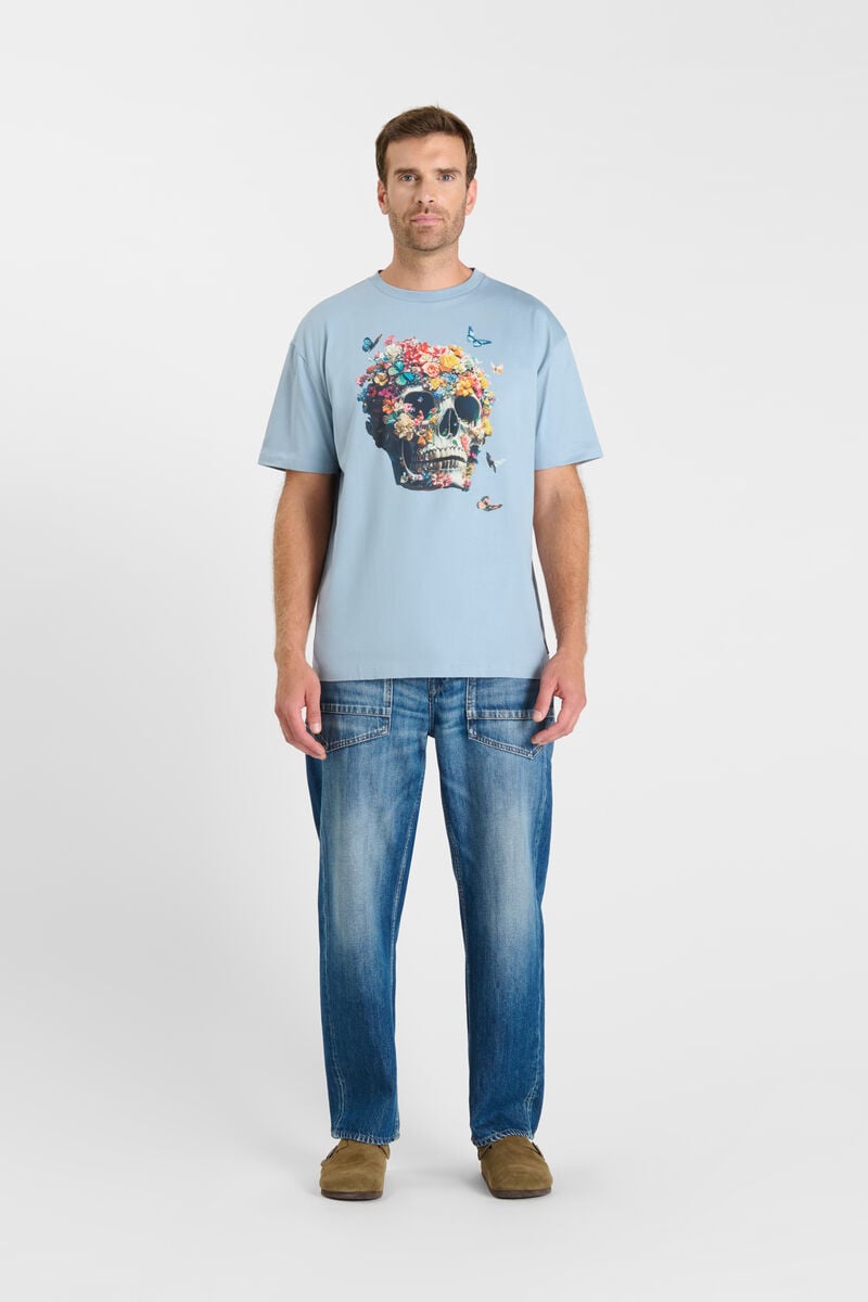 Printed round-neck T-shirt LE TEMPS DES CERISES Blue